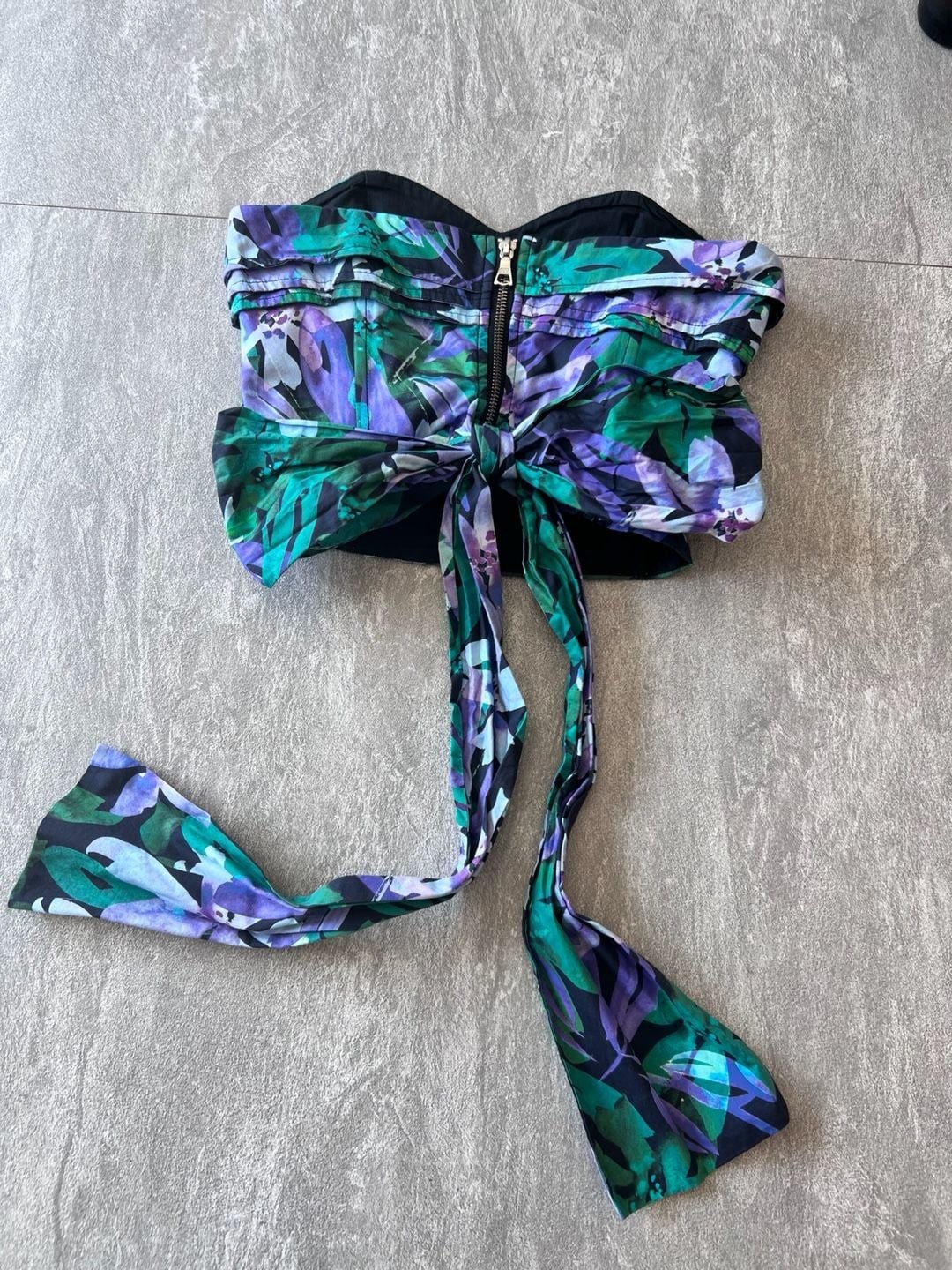 Marissa Webb Green and Purple Floral Strapless Bustier Top Size XS