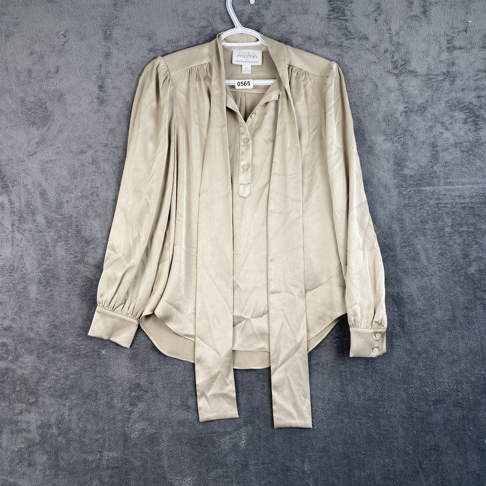 Mare Mare anthropology satin Tie Back size Xs Champagne blouse Old Money