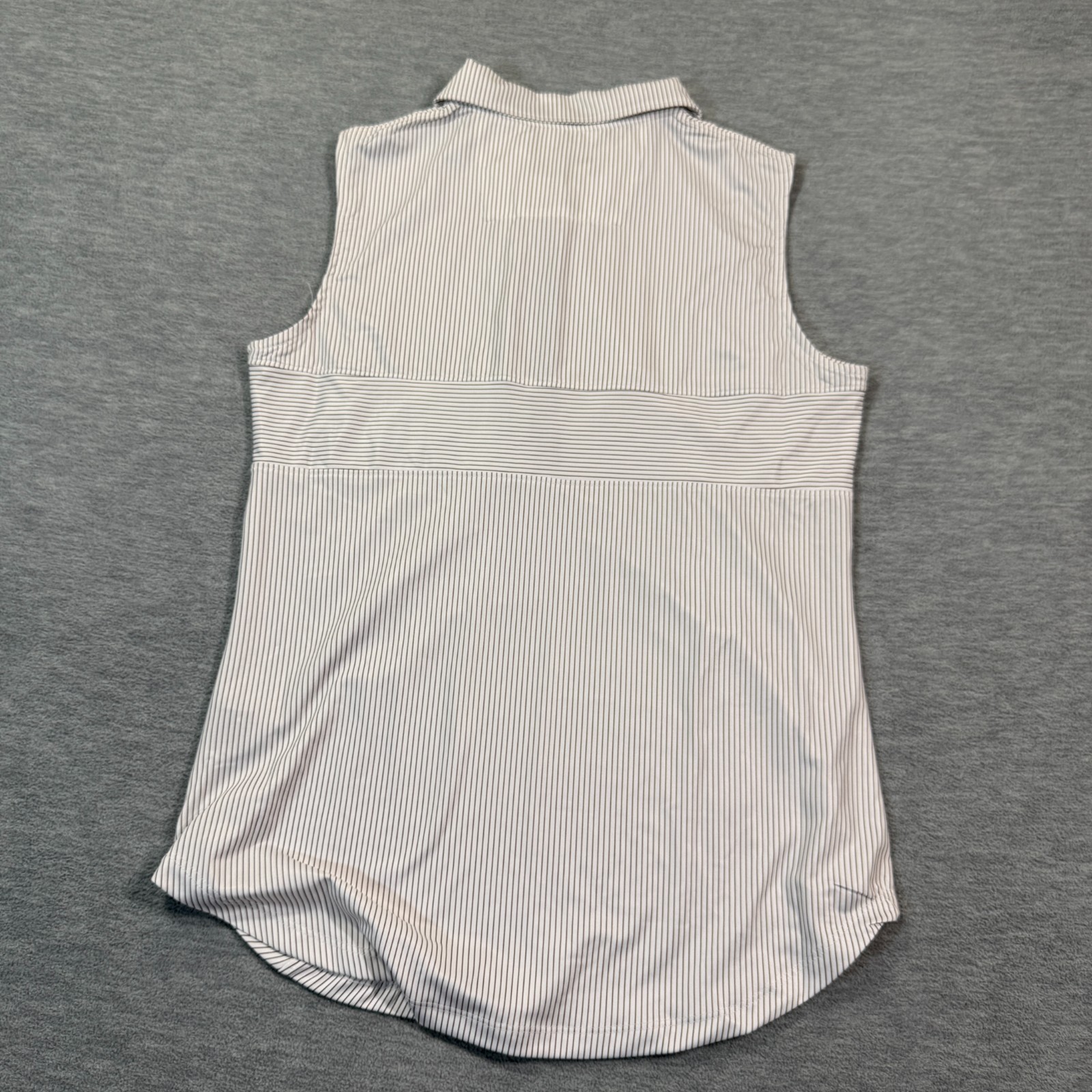 Heather Grey Top Women S White Gray Striped Sleeveless Collared Button Shirt