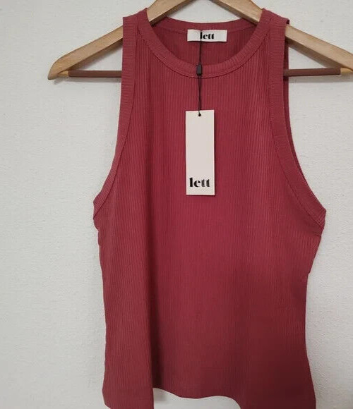 Lett Ventura High Neck Ribbed Tank Top Terracotta Mauve Women’s Size Small