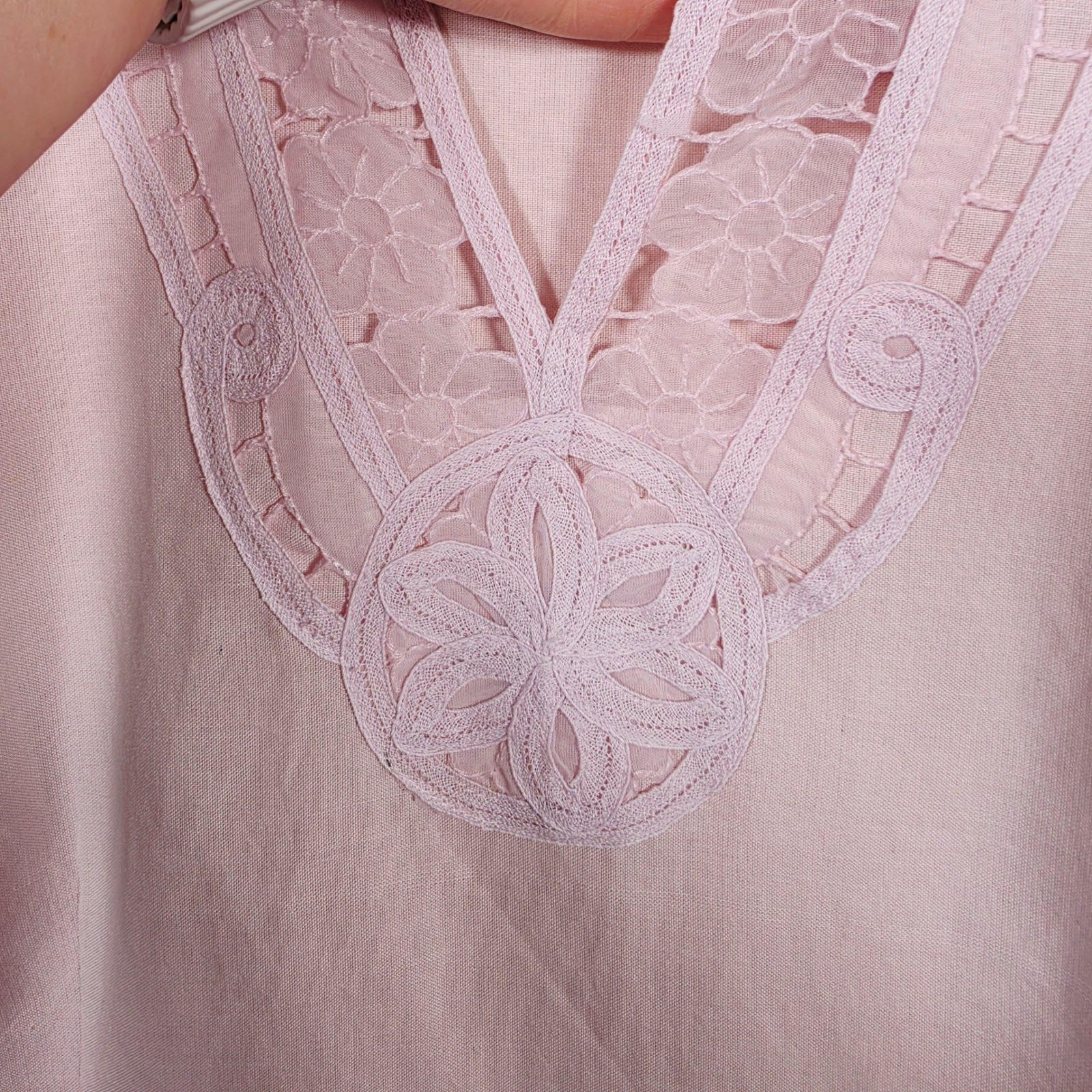Silkland Woman Silk Linen Tunic Blouse Women’s 2X Pink Boho Lace Lightweight