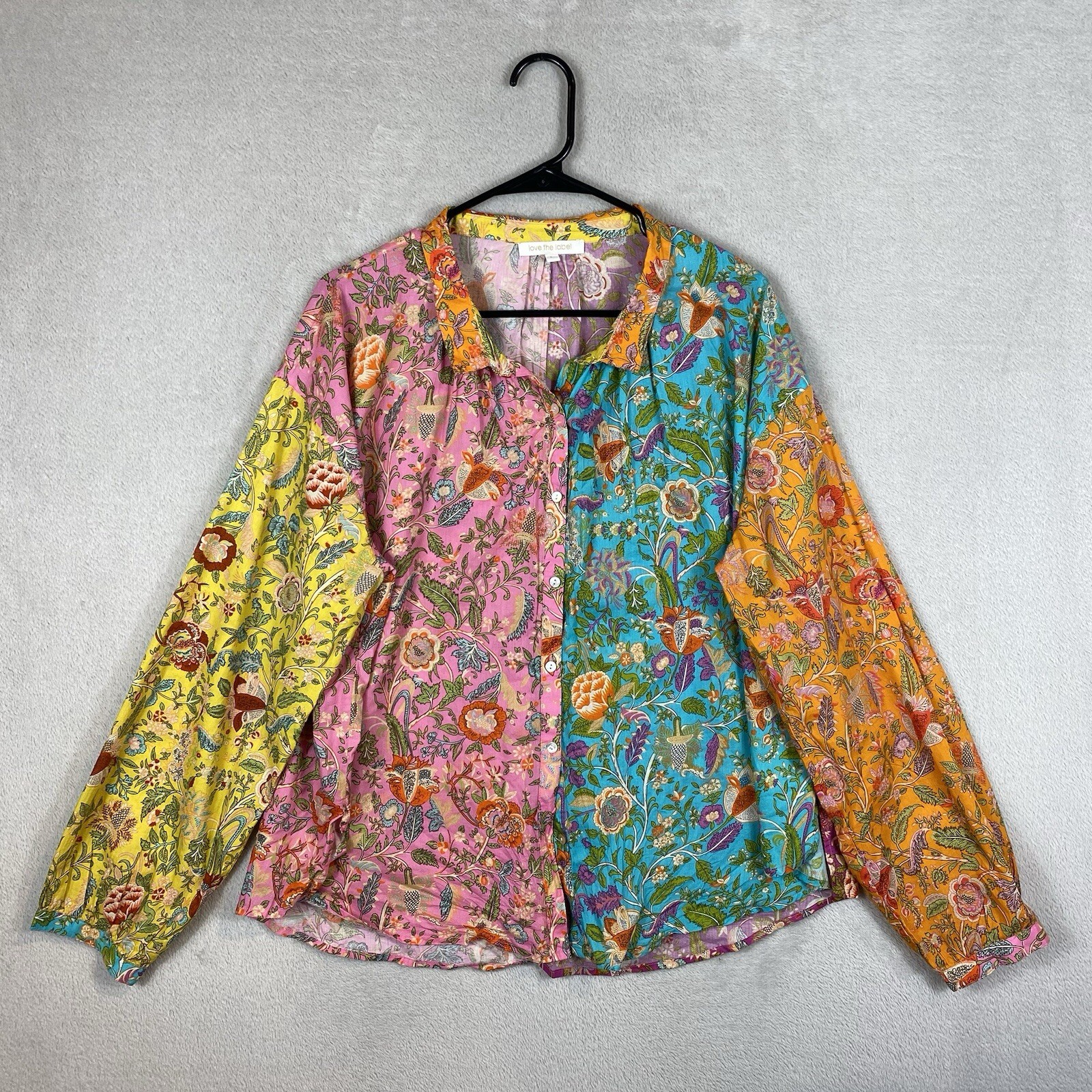 Love The Label Patchwork Floral Top Womens L Multicolor Bohemian Blouse Paisley