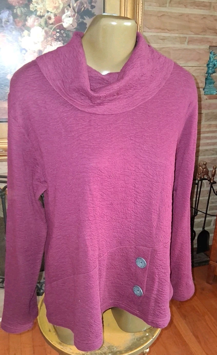 Parsley & Sage Tunic Top Burgandy Cowl Neck Rayon Jersey Fabric Size M