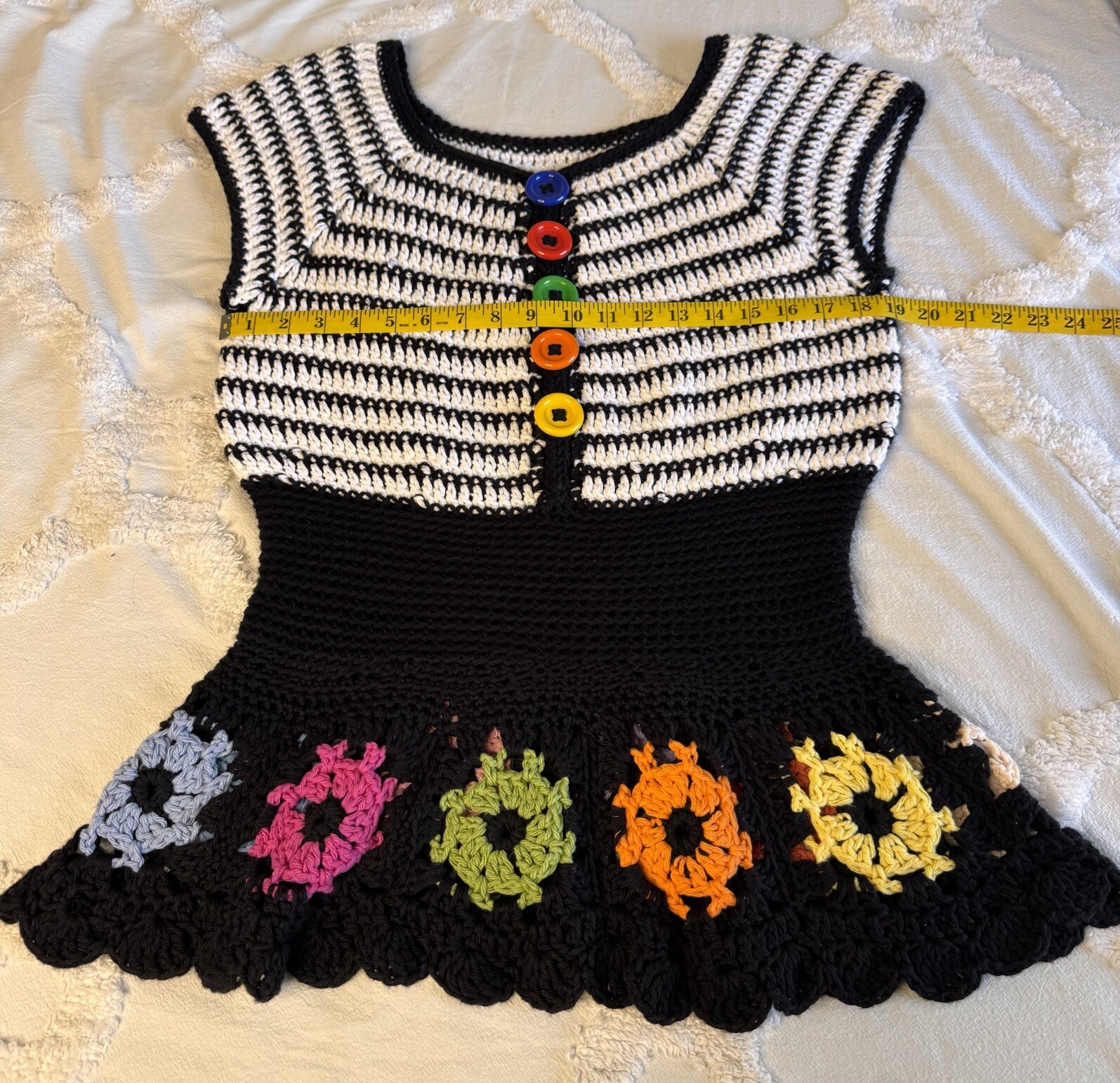 hand made blouse crochet For Women’s Size M/L Short Sleeve Colorful Boho Fairy