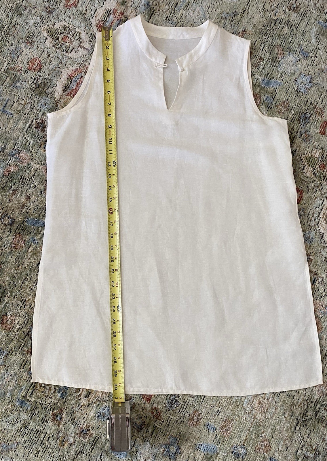 Eileen Fisher Ivory Linen Silk Tunic ~ Mandarin Collar ~Sleeveless M- 40 In Bust
