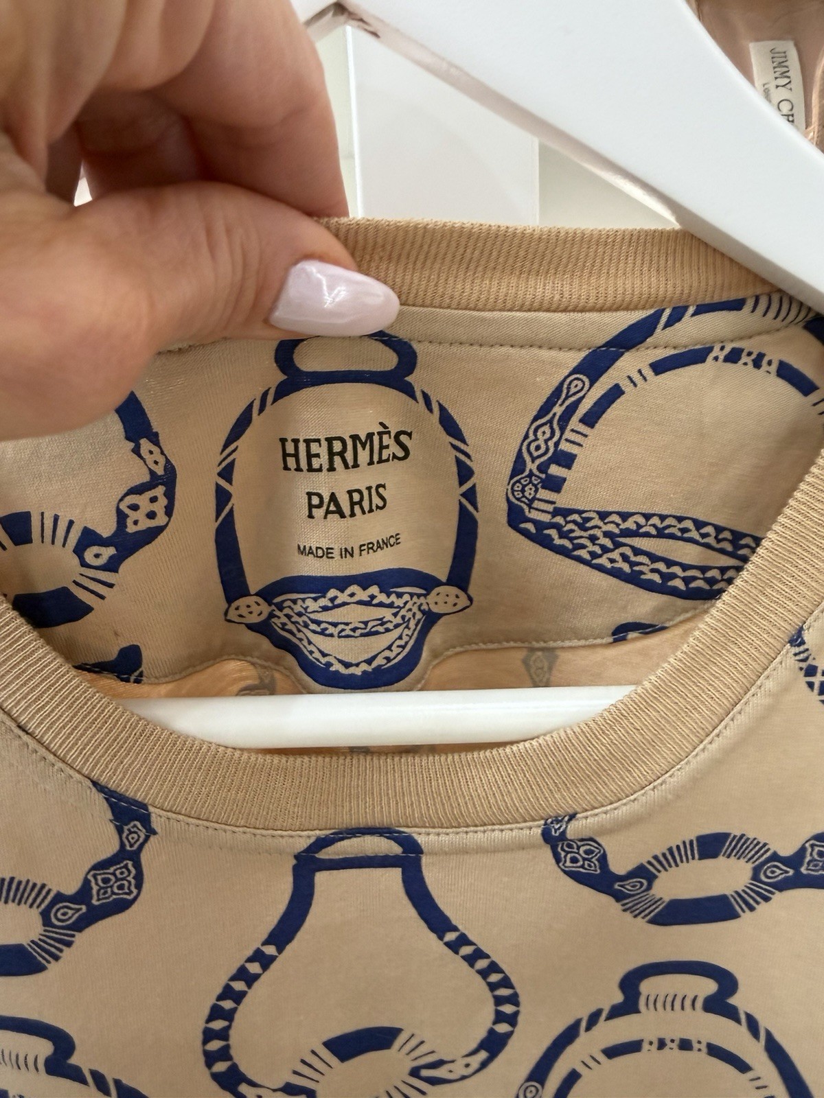 Auth HERMES – 3E4622DM Beige Navy Women’s T-Shirt 38