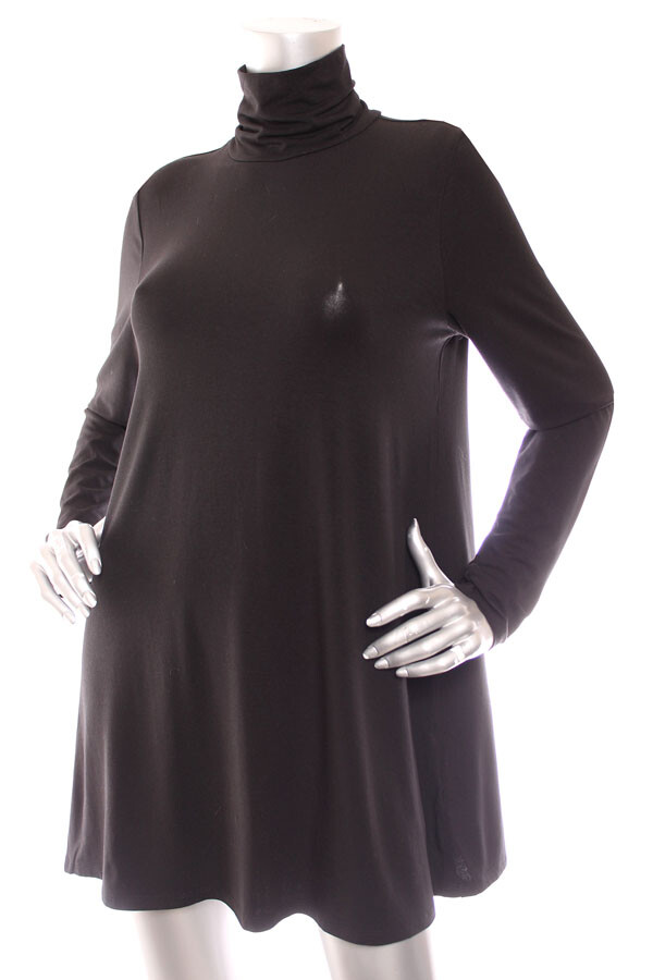 NEW Eileen Fisher Fine Jersey Scrunch Neck Long Easy Fit Thigh Length Top Black