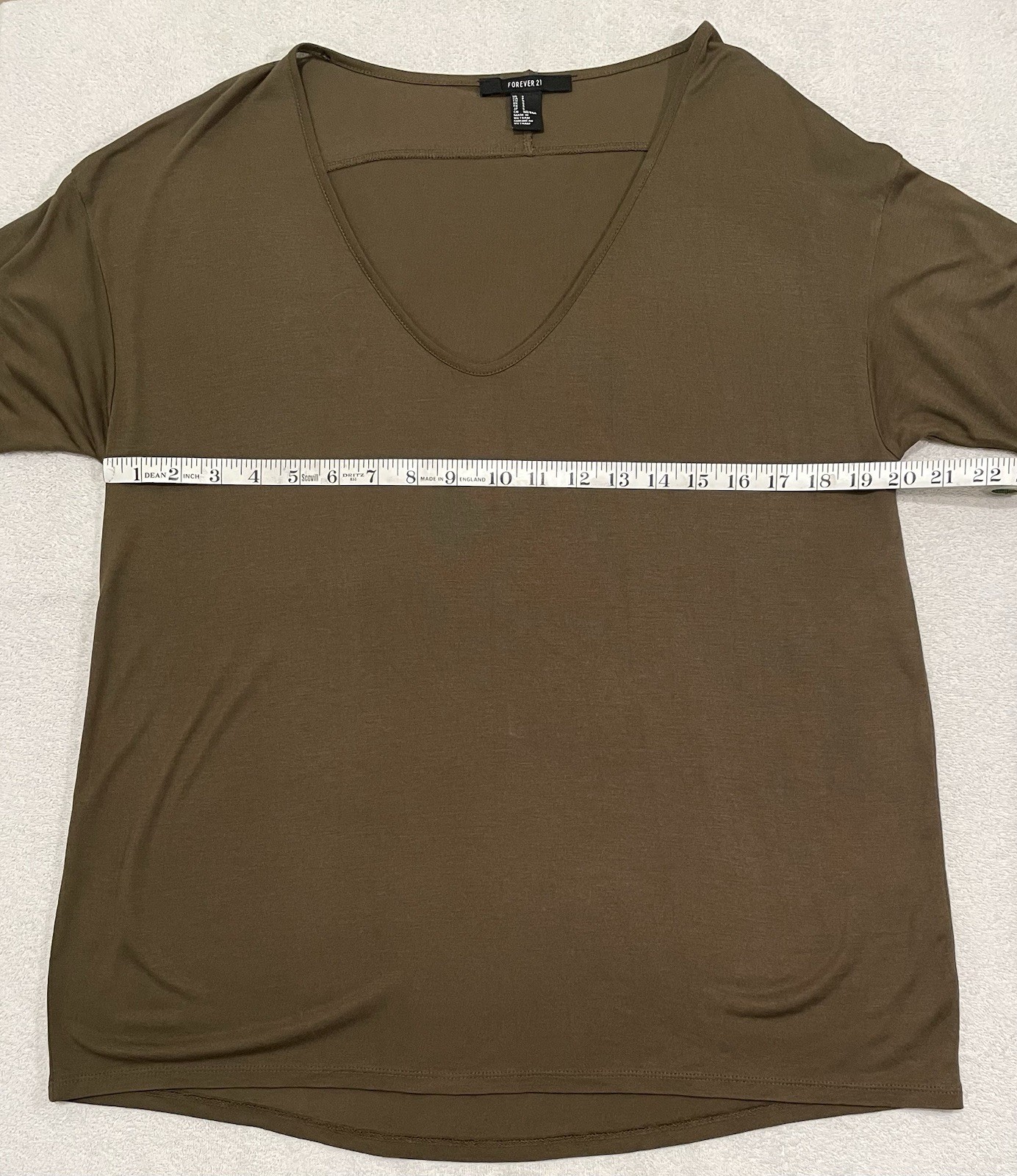 Forever 21 Dk Olive Deep V Neck Drop Shoulder Oversize 3/4 Sleeve Tunic New Sz S