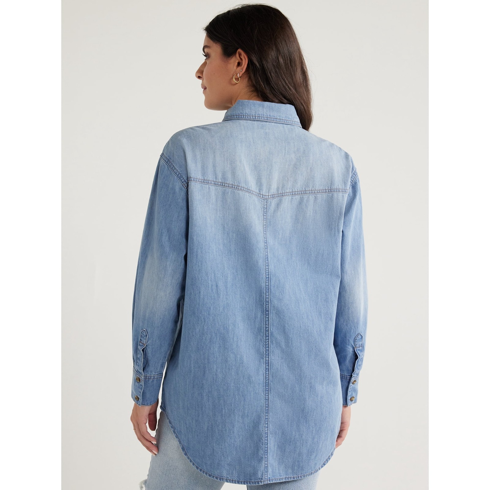 Sofia Vergara Women’s Plus Oversized Boyfriend Shirt Long Sleeves Jenim XXXL 20