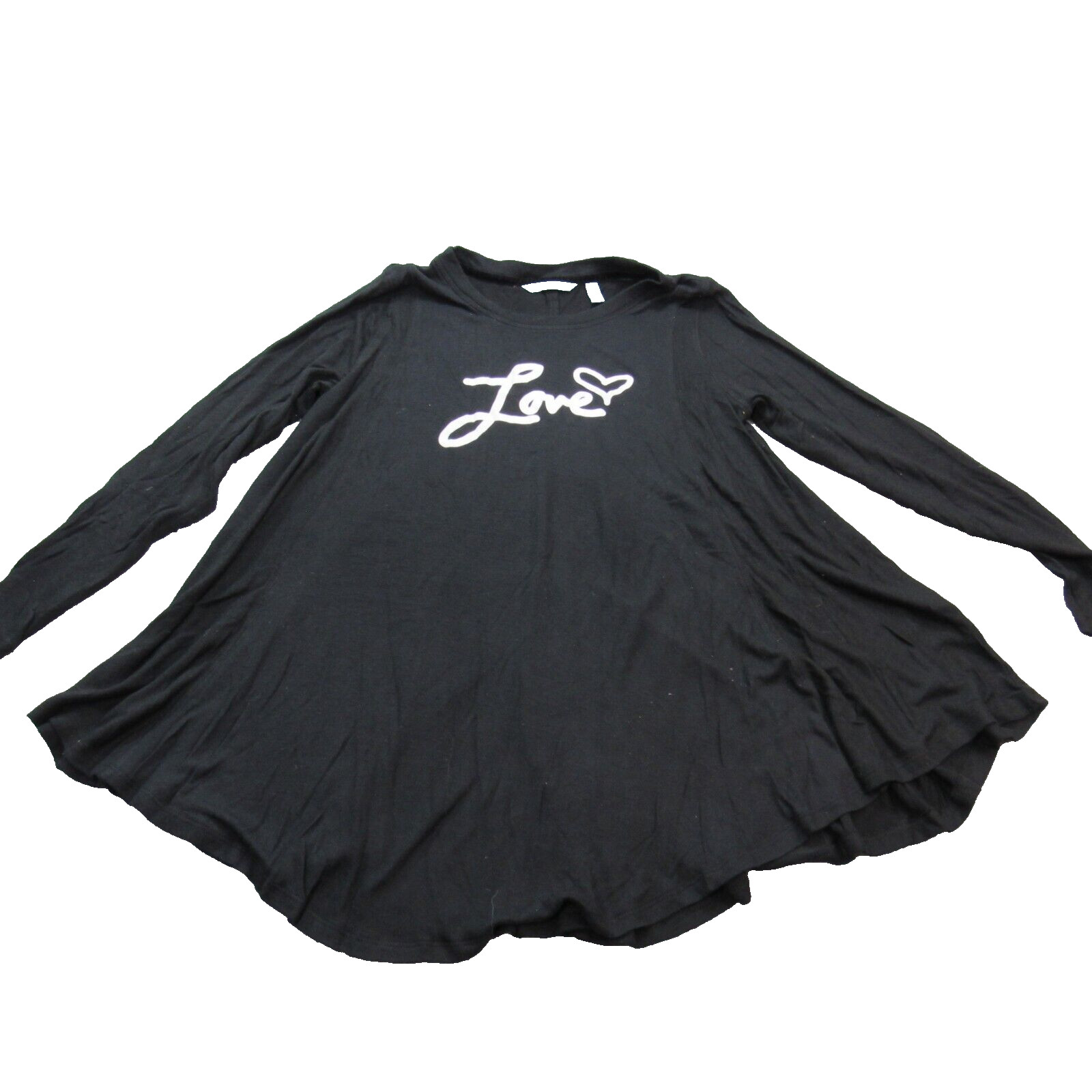 Any Body Womens Tunic Knit Top Shirt Boho Work Stretch Sz SM Black “love”