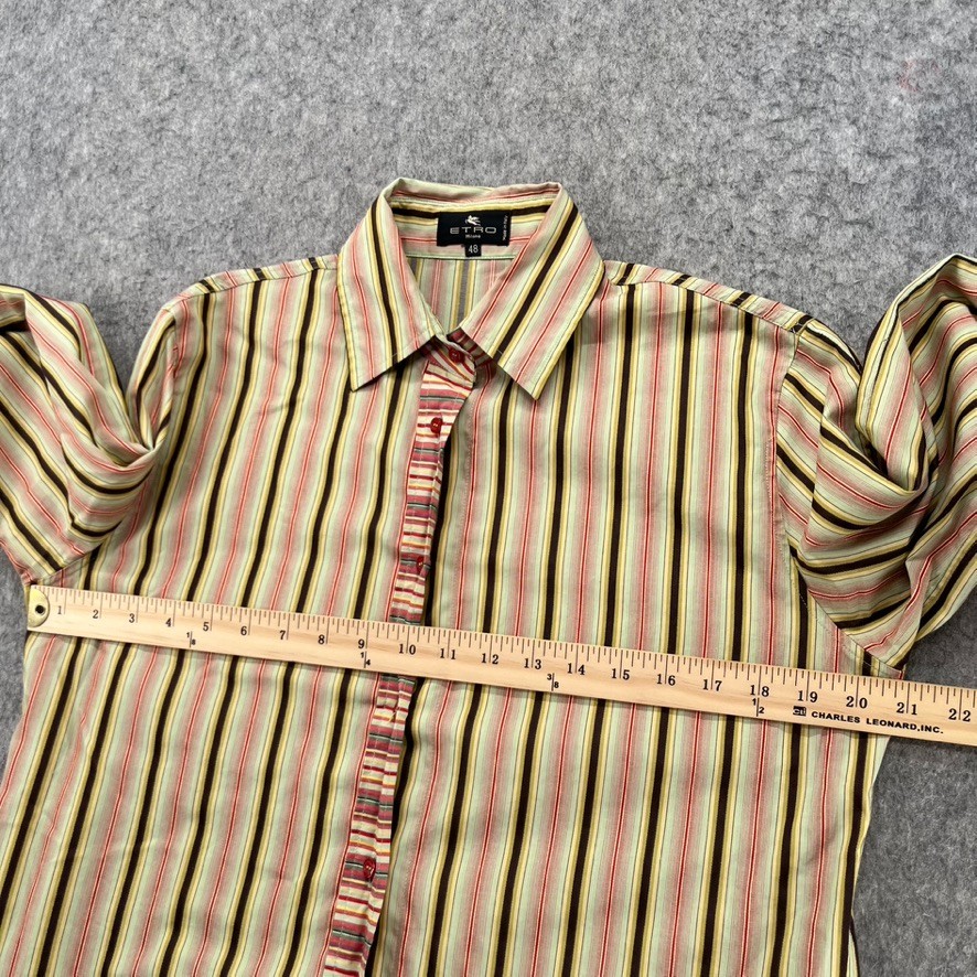 Etro Milano Button Up Shirt Top Womens Size 48 Yellow Striped