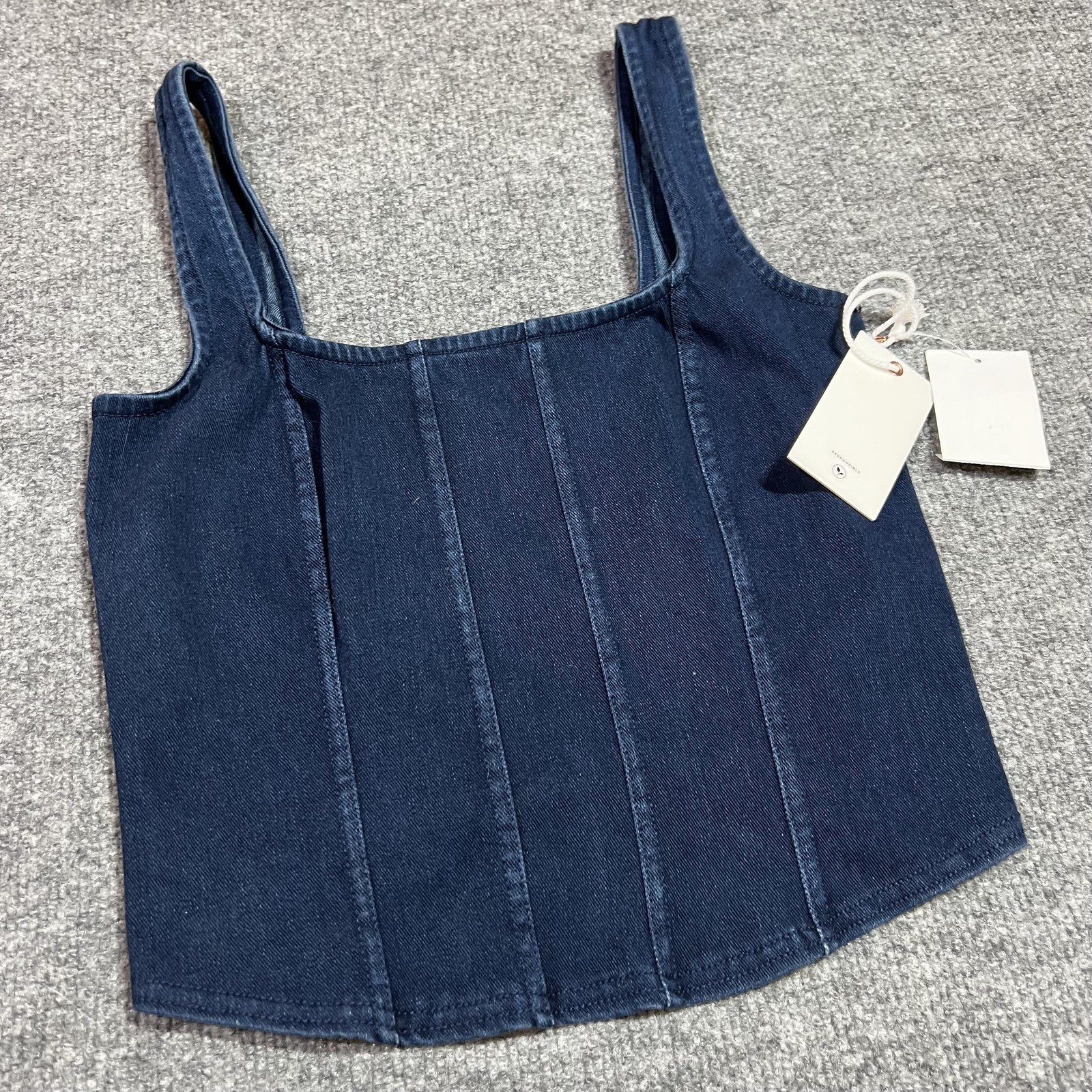 Good American Tank Top Womens 0 Dark Wash Denim Cropped Square Neck GT0343