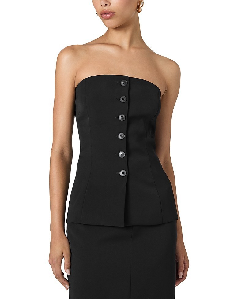 French Connection Harry Suiting Strapless Top Women’s 12 Black Button Closure