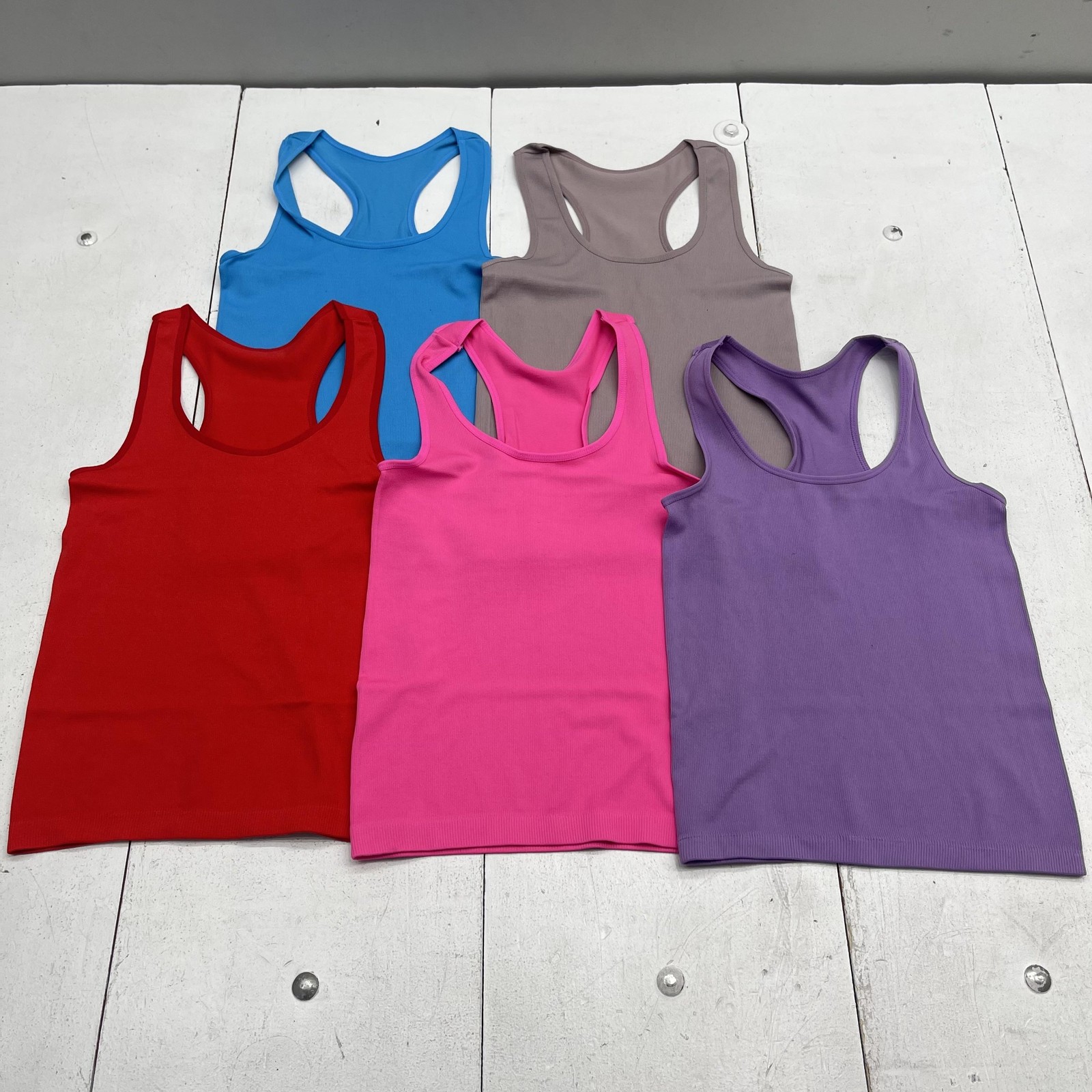 Tank Tops Womens One Size Multicolor Racerback Scoop Neck Basic Stretch 5 Pack