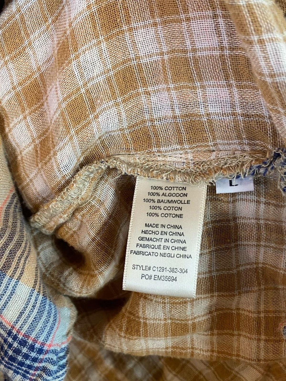 Cloth & Stone Womens Mustard‎ Yellow Plaid Cotton Gauze Button Down Shirt L
