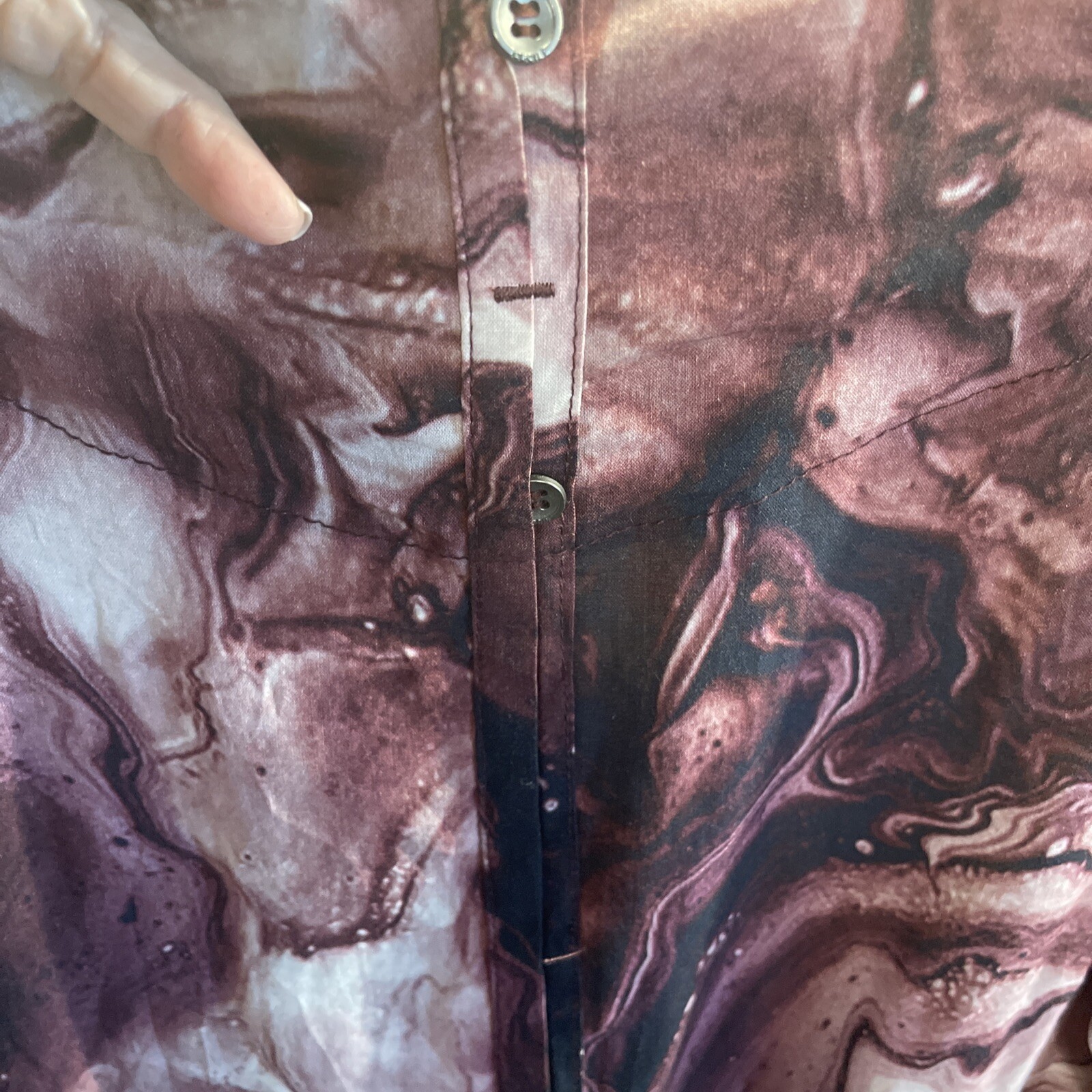 CECIL Women’s Long Sleeve Blouse Sz Medium Marbled Purple Sequin Trim Tunic Top