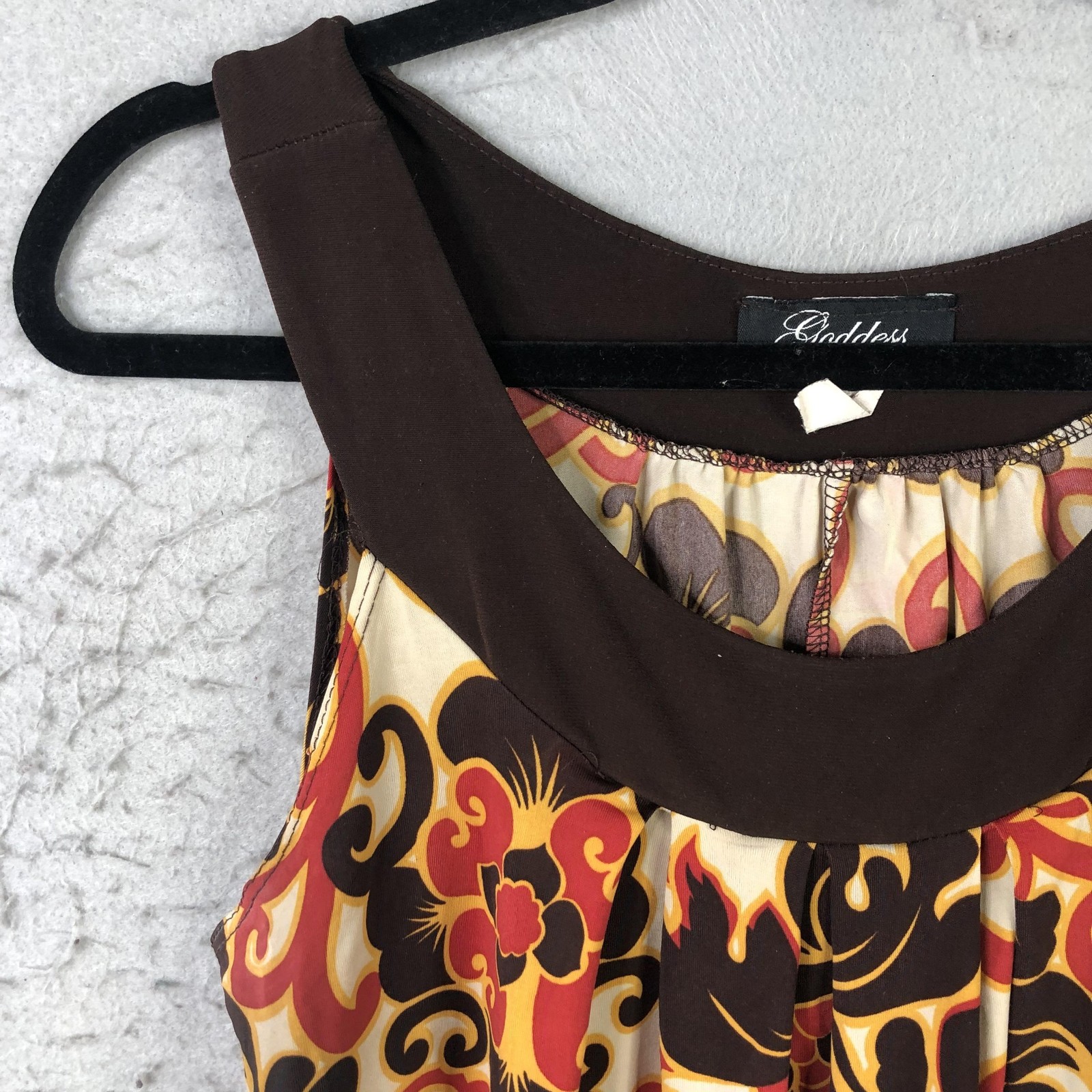 Y2K Tank Top Womens M Multicolor Floral Tunic Scoop Neck Retro 70s Flower Power