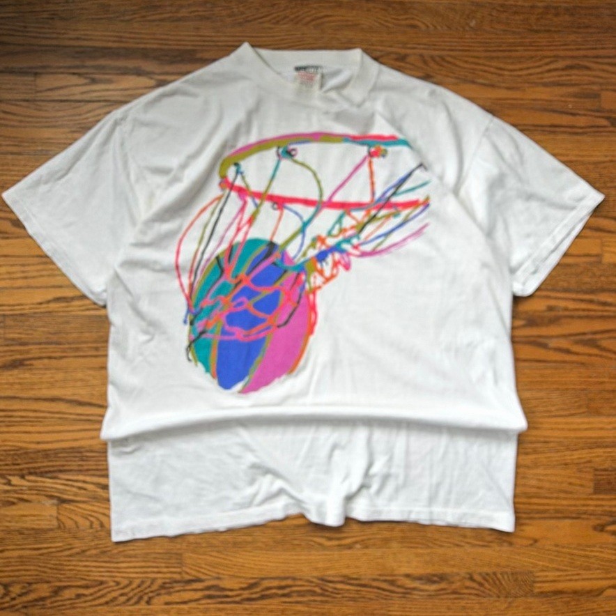 Oneita Power-T Abstract Heart Tee XL White Made USA