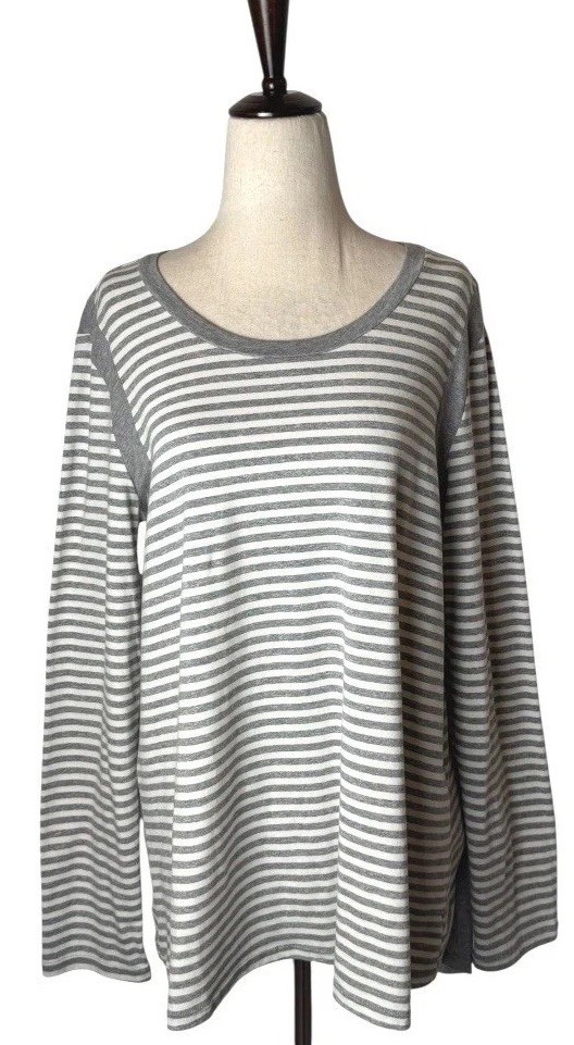 Neon Buddha Shirt Women Small Gray White Striped Long Sleeve Tee Athleisure