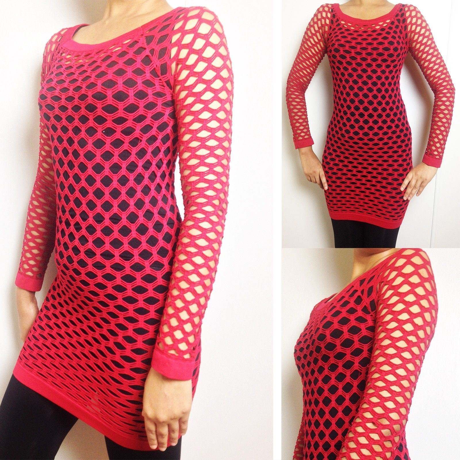 New Sexy Long Sleeve Fishnet Shirt Women Top Go Go Dance Wear One Size New -N01