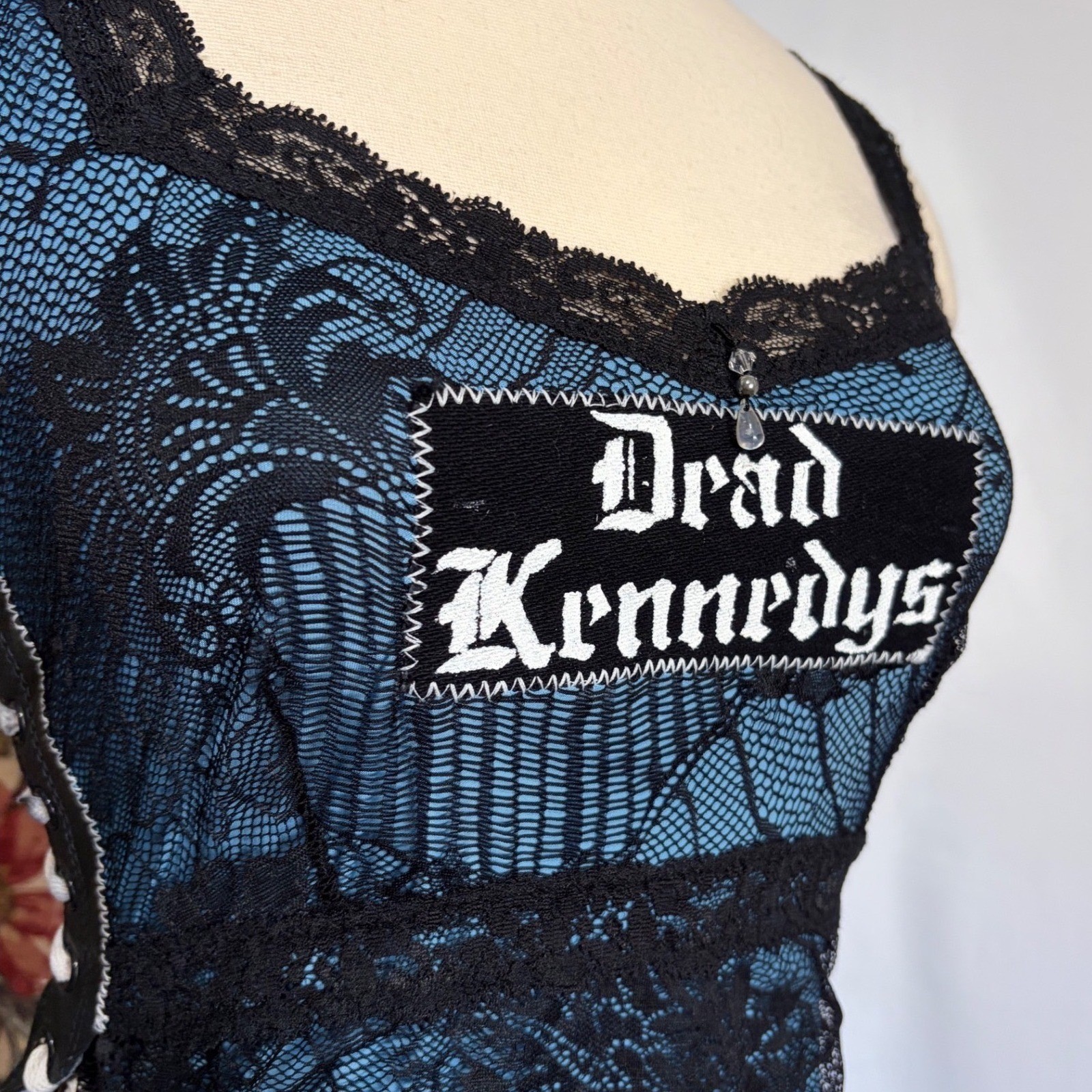 Dead Kennedys Custom Black and teal tank top with lace and grunge detailing