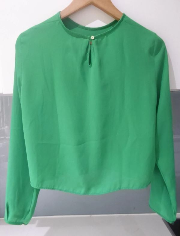 ZARA green top with faux leather trims Size XS Size 6 8 10 approx