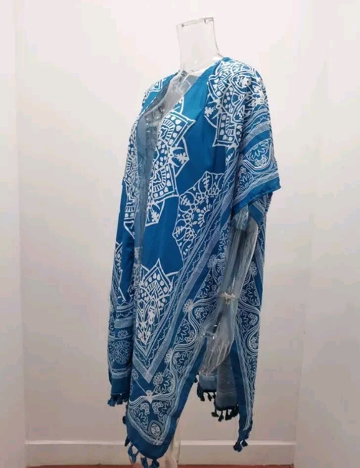 Summer Kimono Cover Up. Blue Color, One Size.