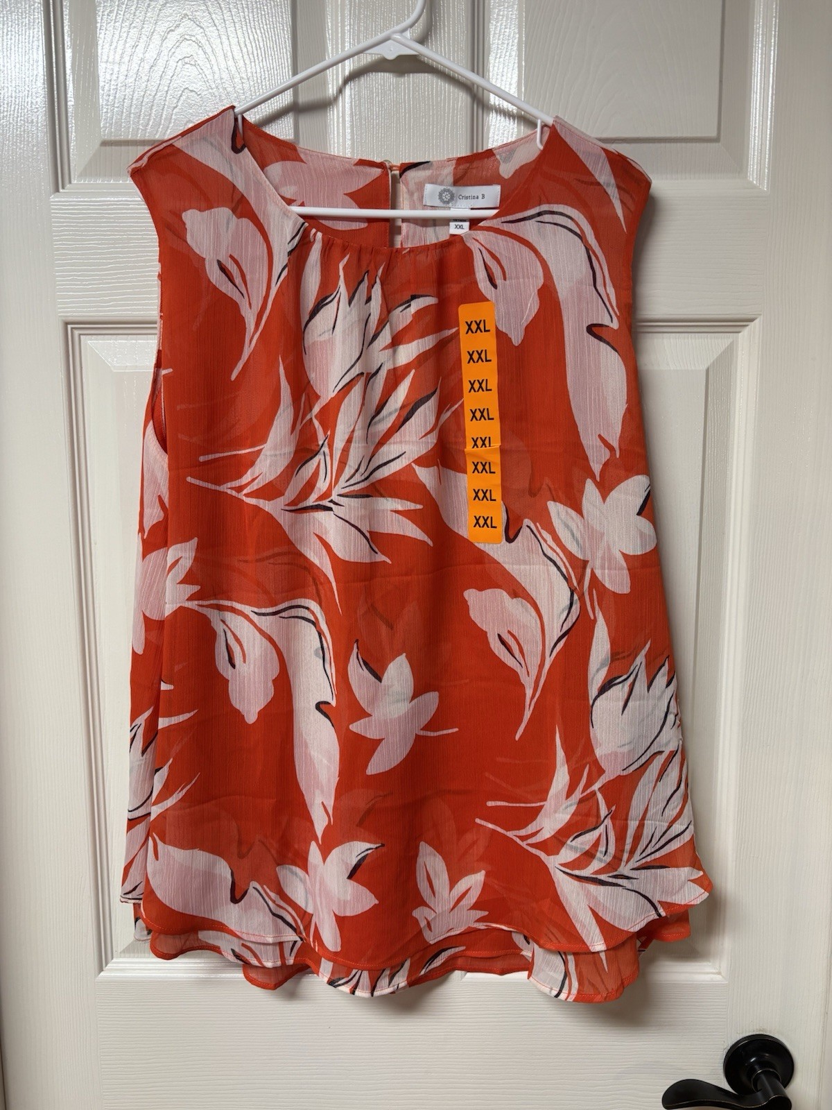Cristina B NWT Tomato Red Multicolor Sleeveless Blouse Completely Lined. XXL