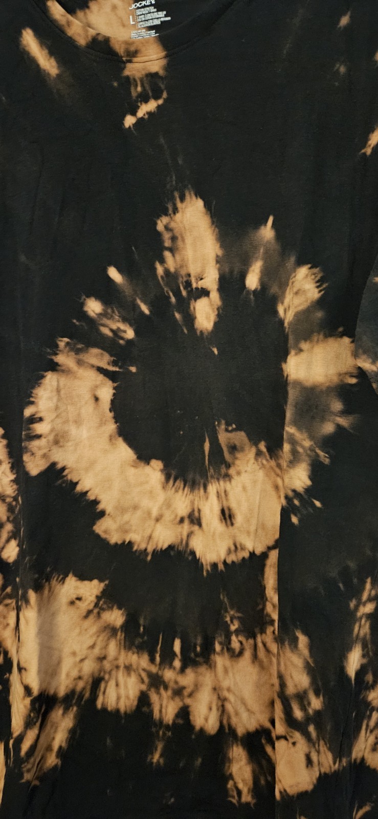 Handmade Tie‑Dye Black & Bleached Jockey T‑Shirt Size L Cotton Crew Neck