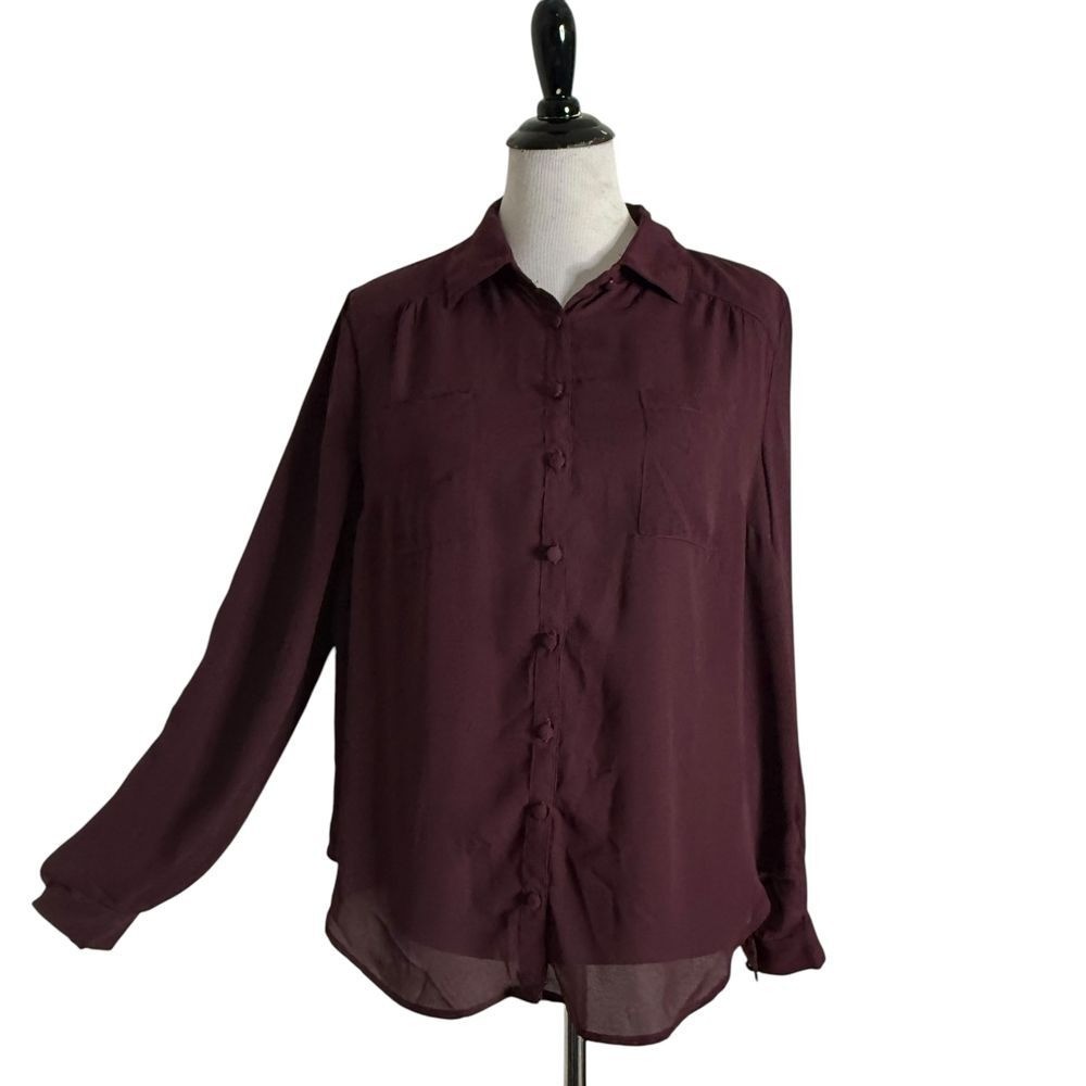 Torrid Madison Georgette Button Up Long Sleeve Top Size M Burgundy Blouse