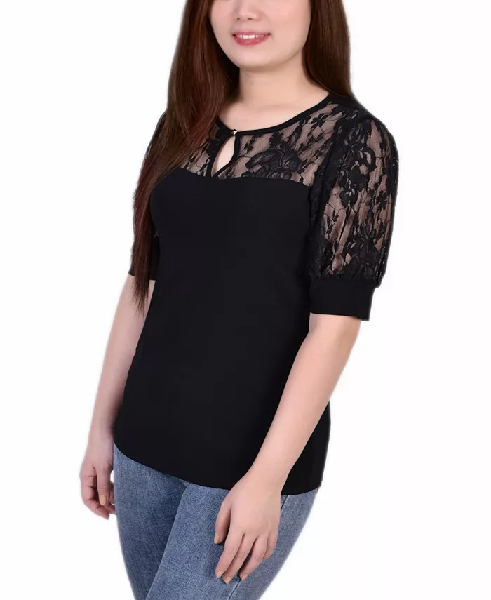 NY Collection Womens Short Puff Sleeve Top