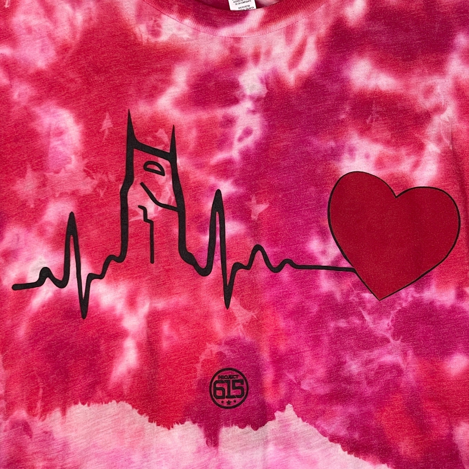 Nashville Skyline Heart T-Shirt Upcycled Reverse Tie Dyed Red Pink Project 615 L