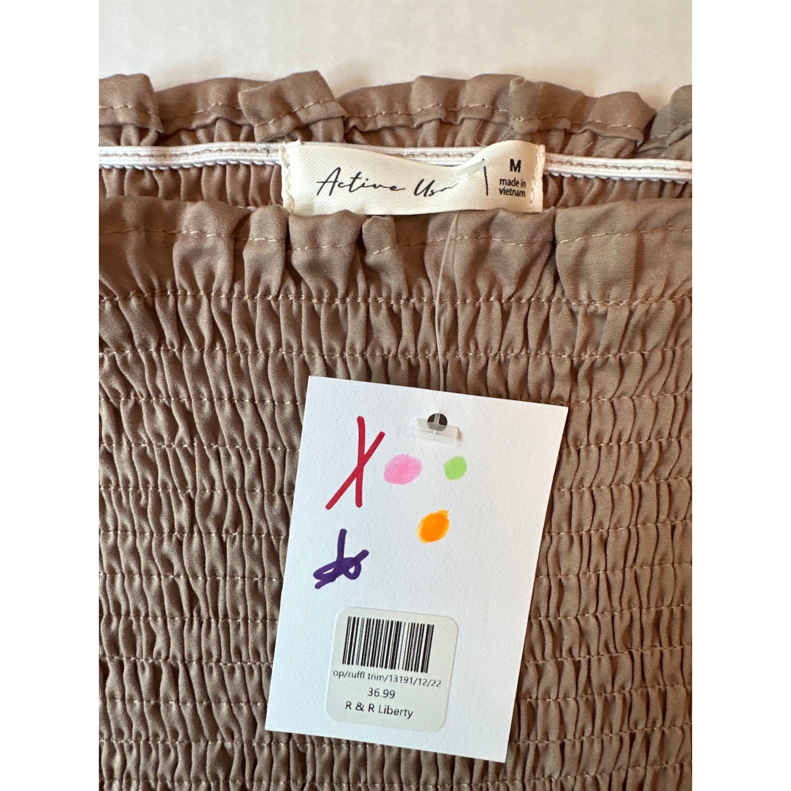 Active USA Smocked Crop Top Women Medium Brown Puff Sleeve Rose & Remington