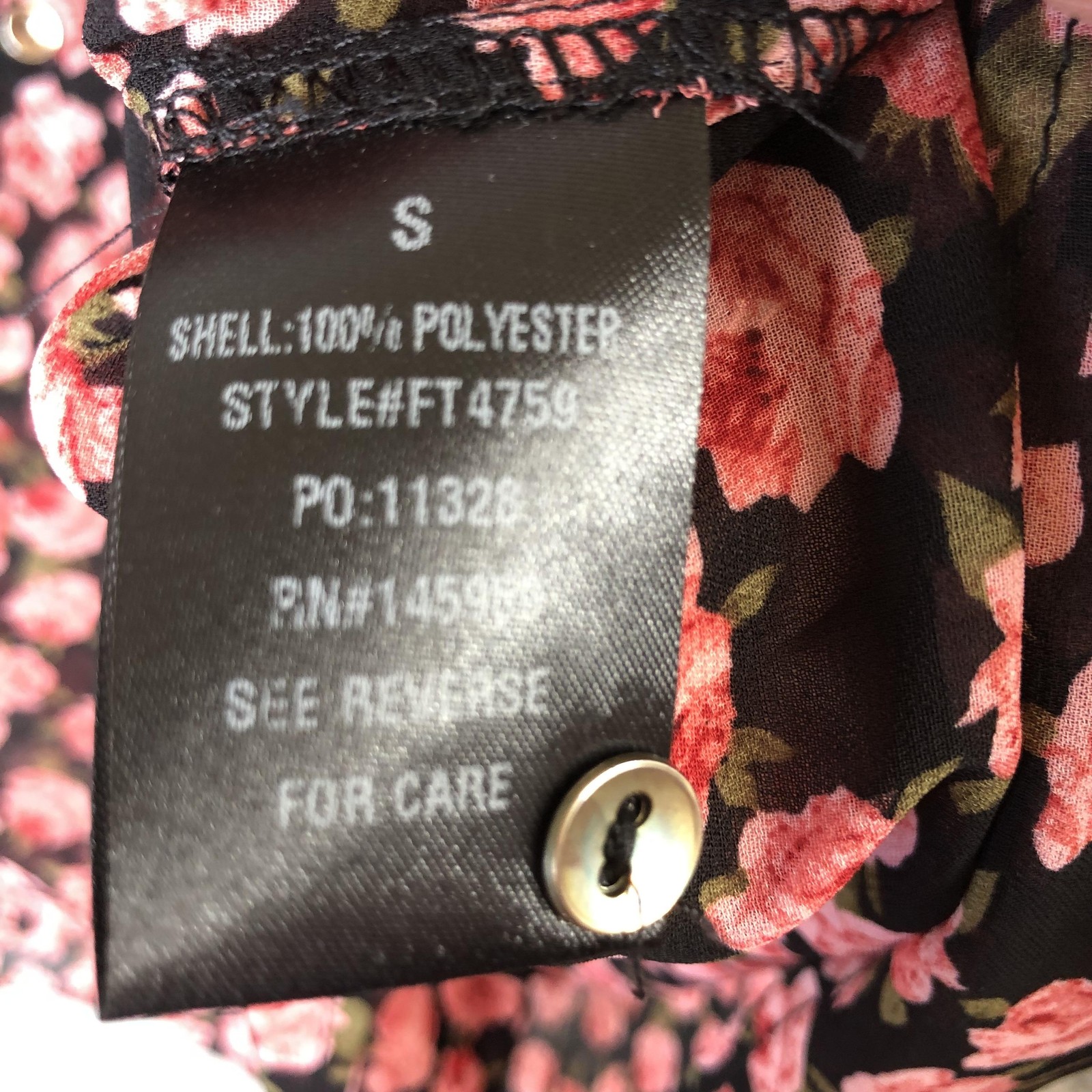 Feminine top Womens S Black Rose Dark Floral Button Front Sheer Ruffle Cottage