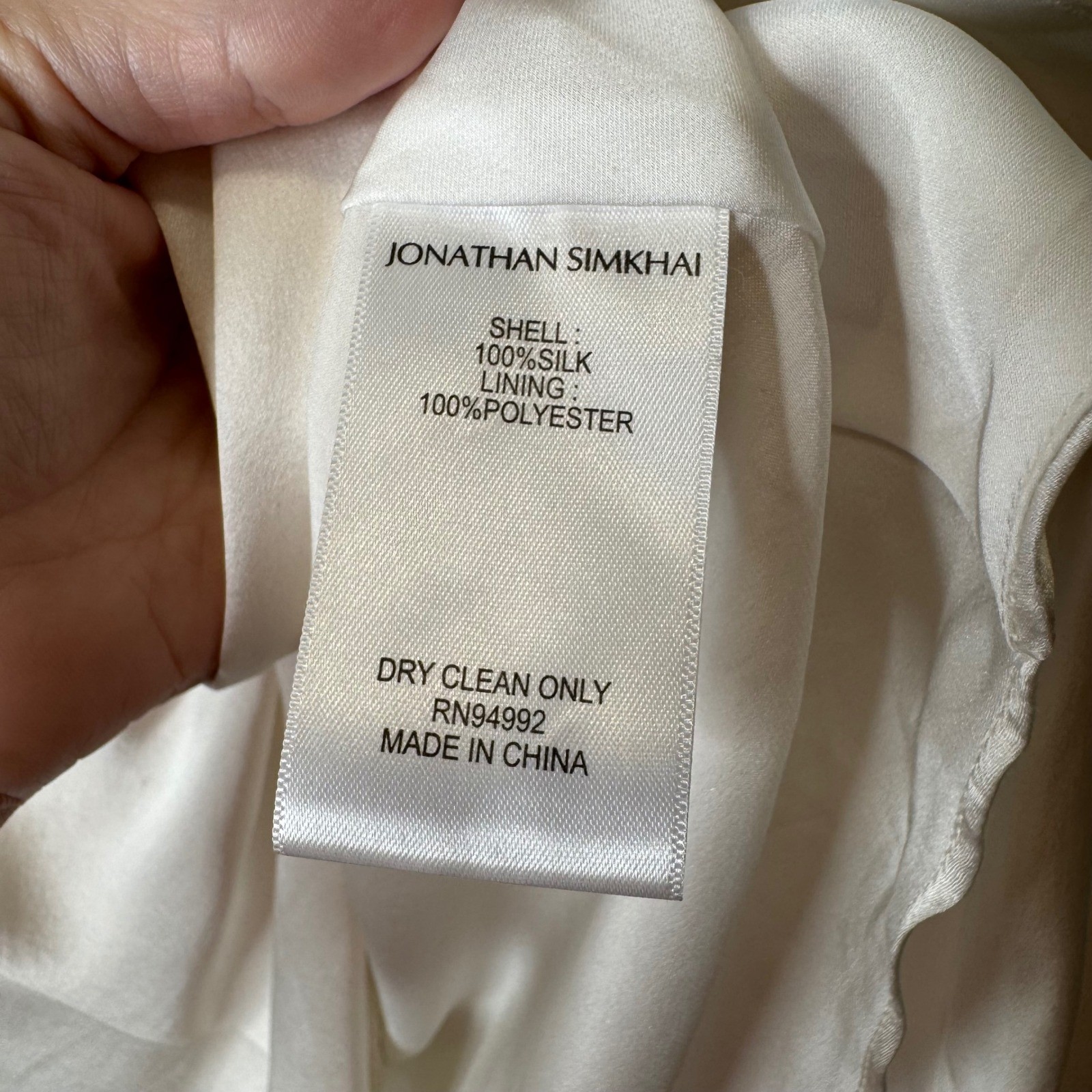 Jonathan Simkhai Ivory 100% Silk Charmeuse Twist Front Blouse Top Size 10
