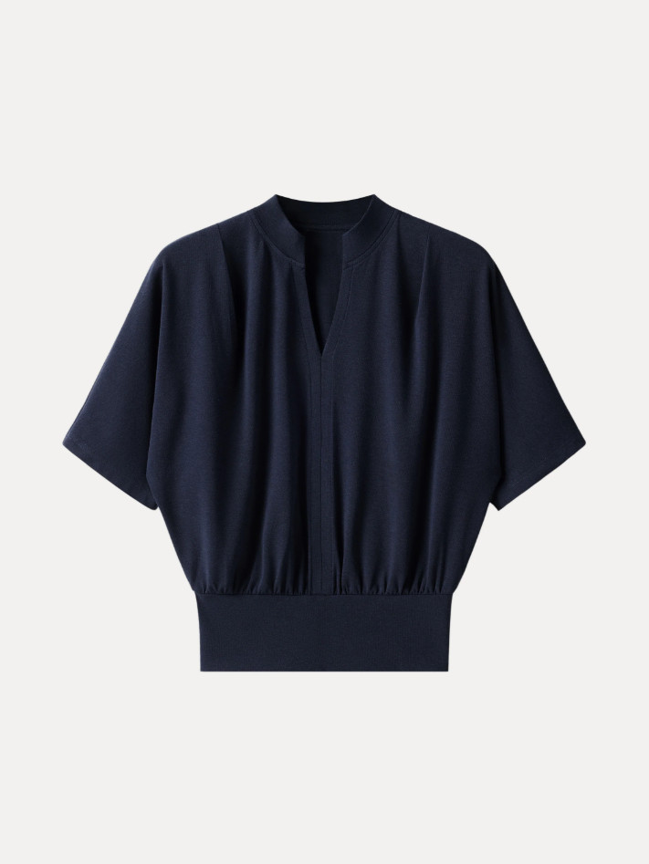 Stand Collar V-Neck Short Sleeve Top