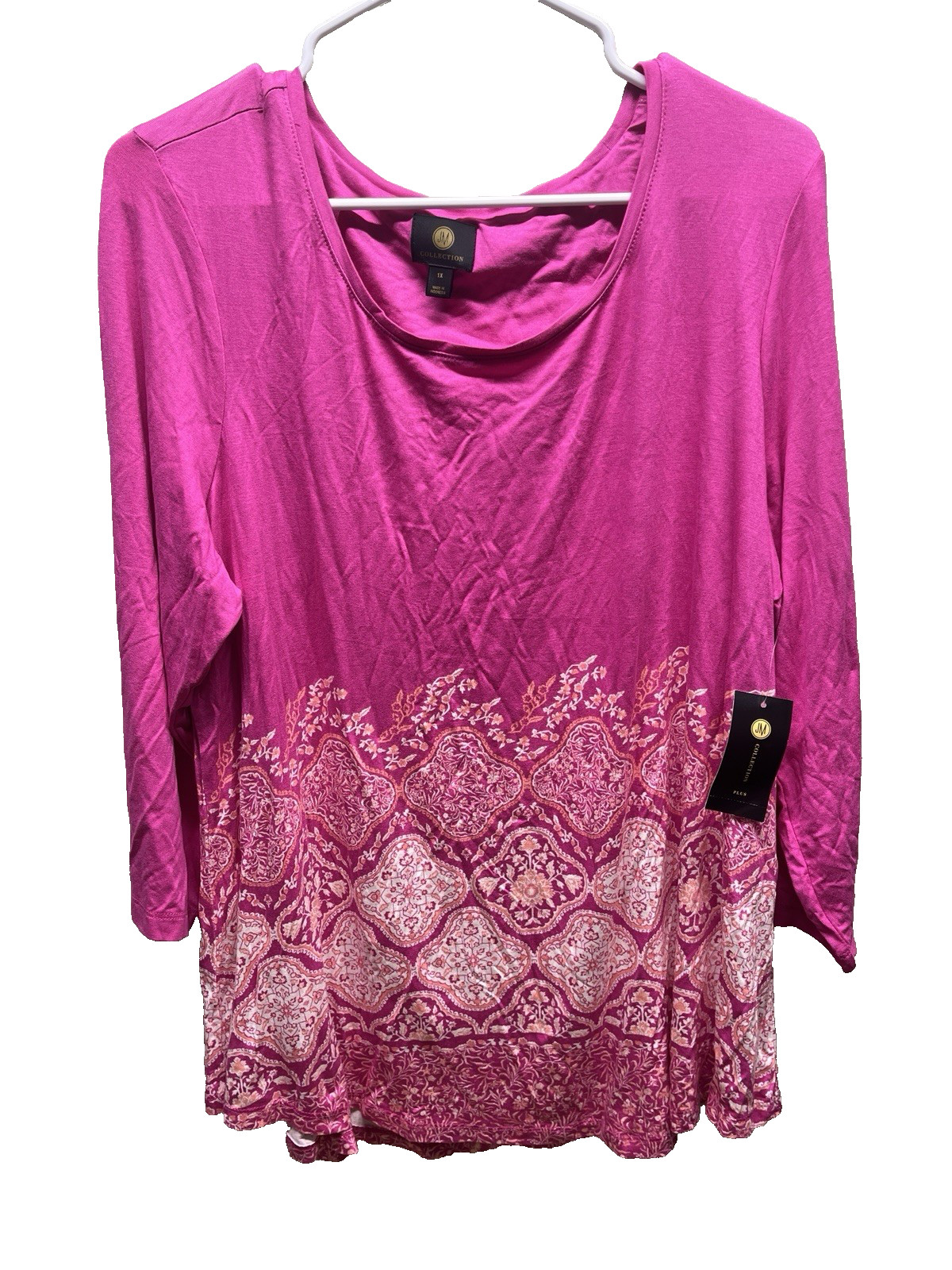 JM Collection top womens plus size 1X petunia pink 3/4 sleeve New! shirt