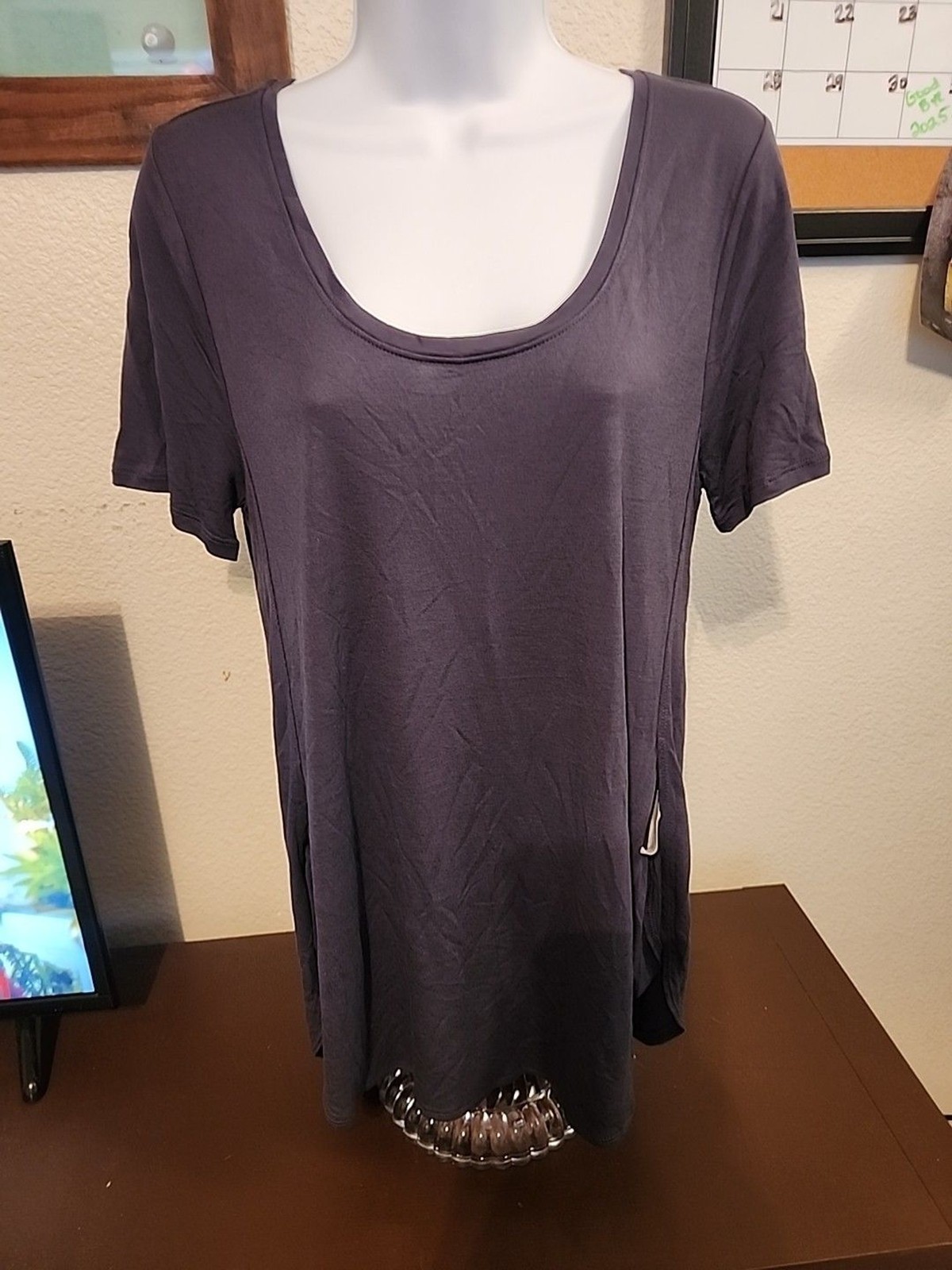 Old Navy Women Gray Side Slit Blouse Top Size M Medium Long Sleeve Casual Shirt