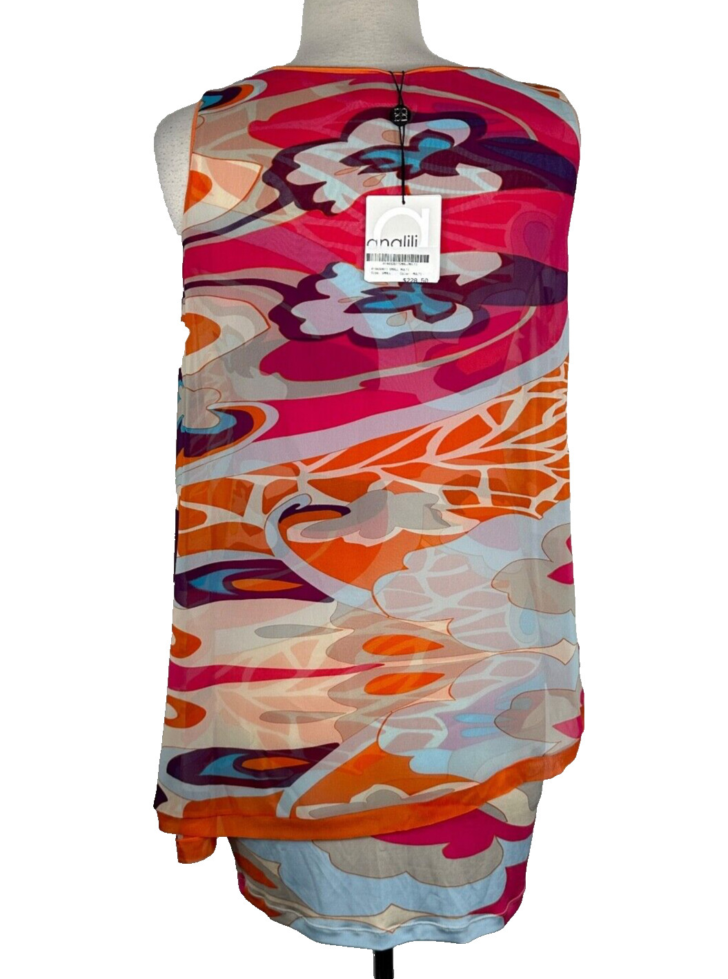 NWT Analili Bright Women’s S Multilayered Silk/Polyester Pattern Multicolor Top