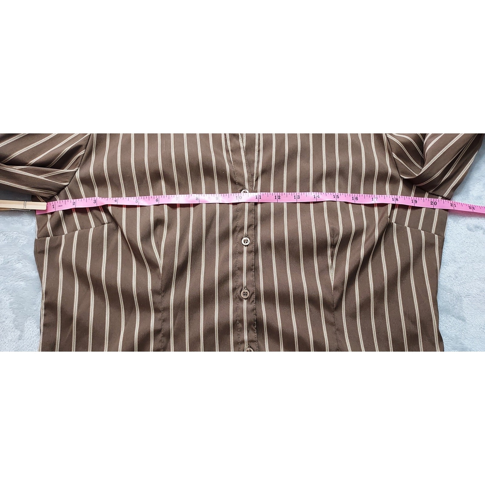 Stretch DCC Missy Button Down Brown & Gold Striped Women’s Blouse Size Large