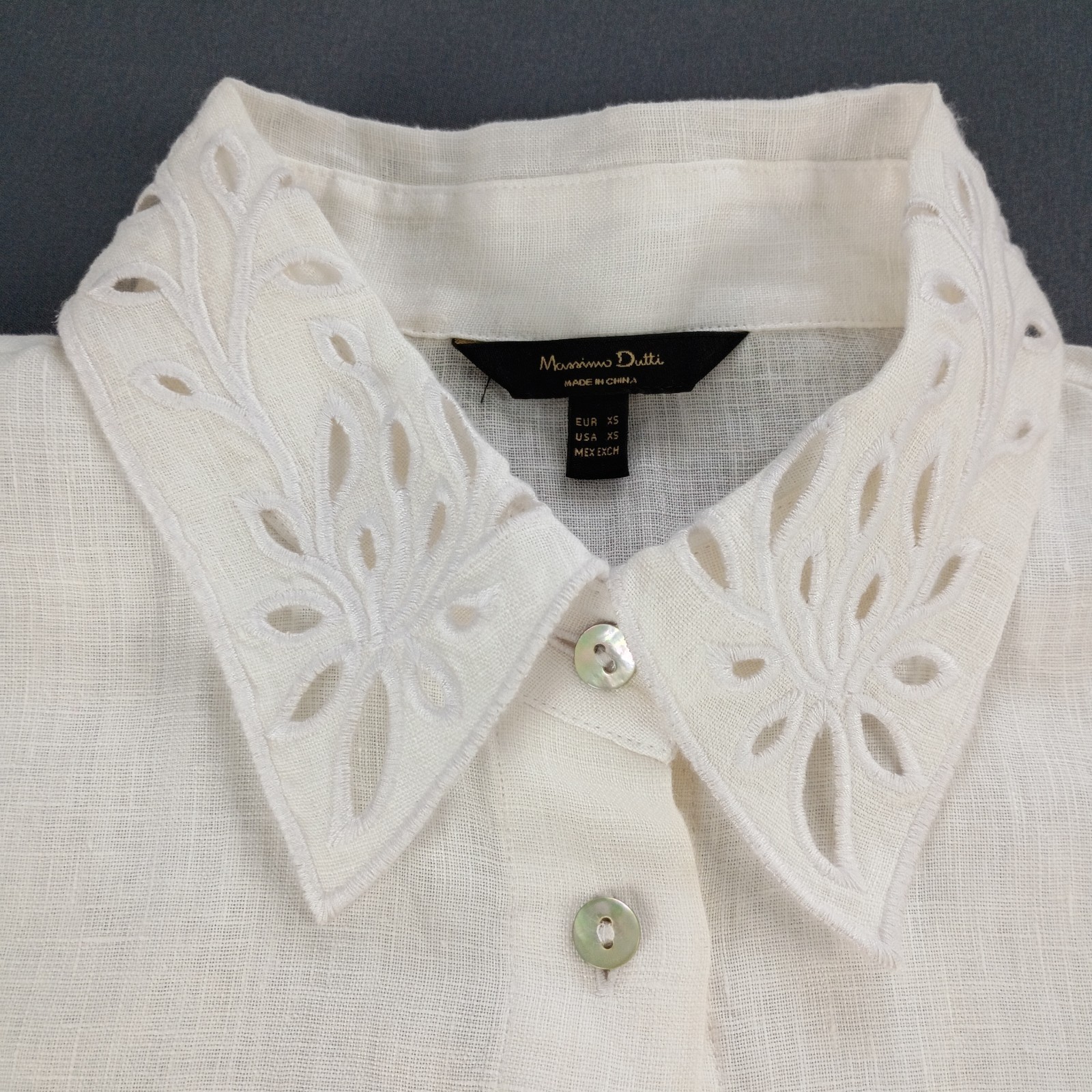 Massimo Dutti Embroidery Tunic Shirt Women’s Size XS Ivory Button Up