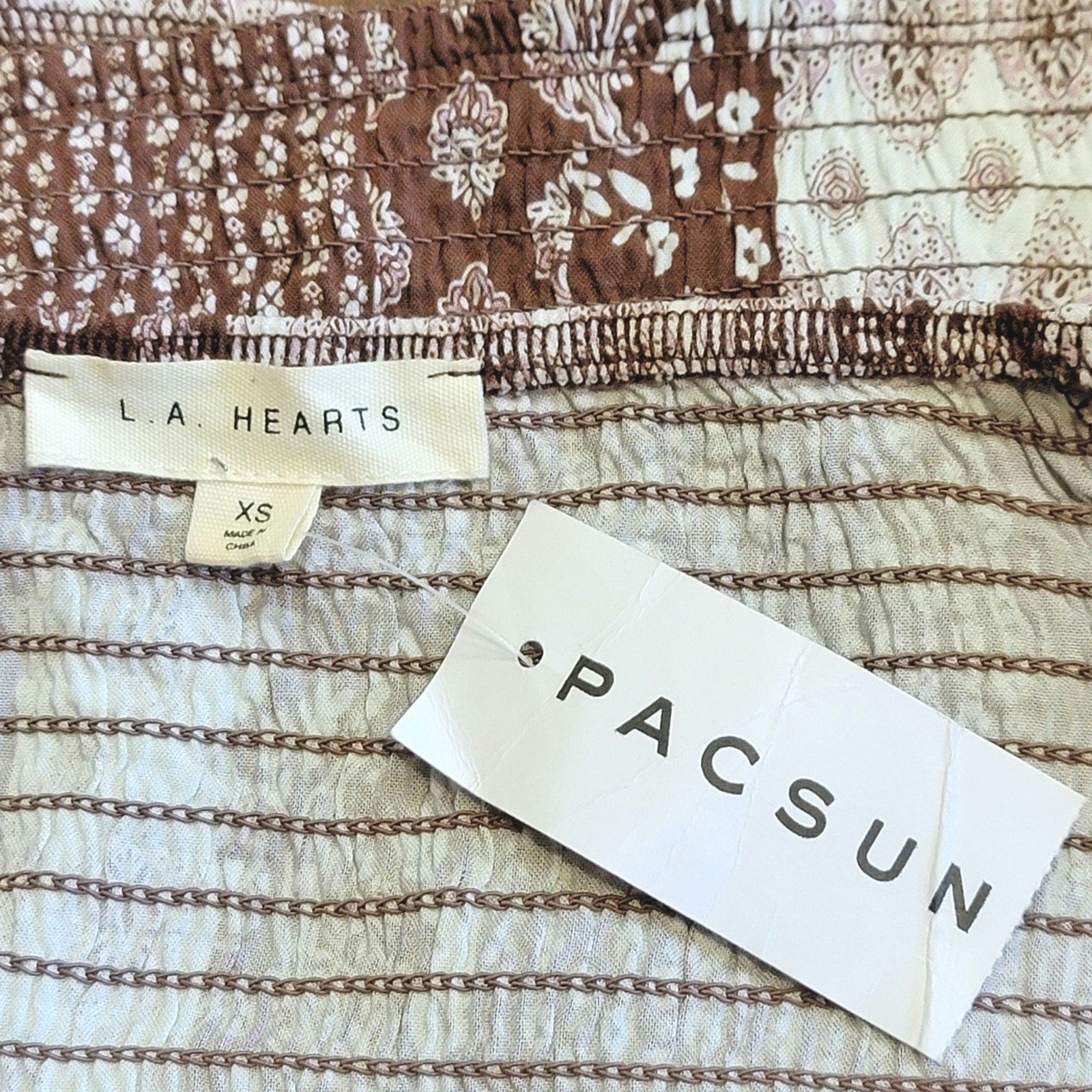 PacSun LA Hearts Patchwork Floral Crop Top Brown White Boho Y2K 70s XS