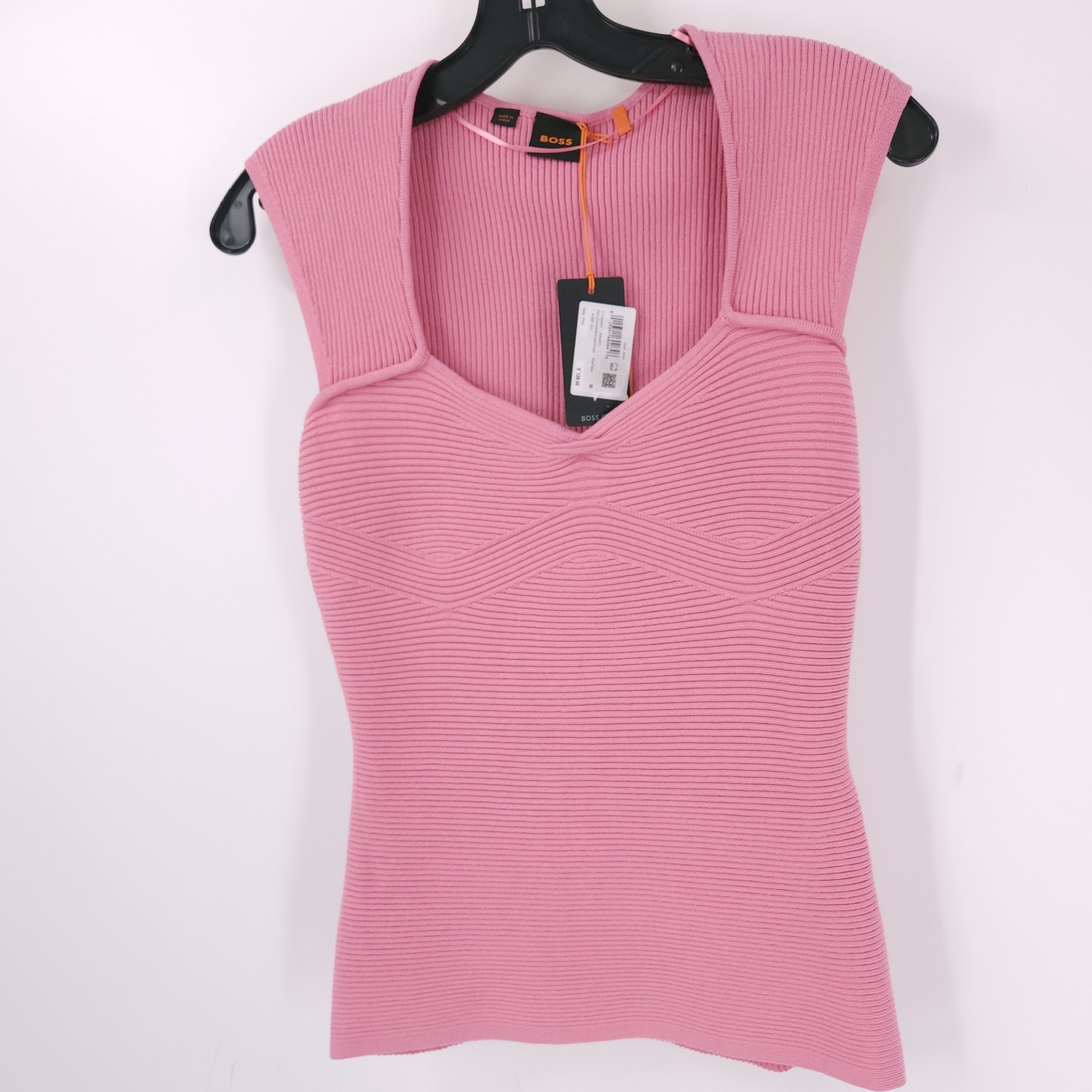 Boss Orange Fobertino Rib Pink Stretch Short Sleeve Top Shirt Womens NWT
