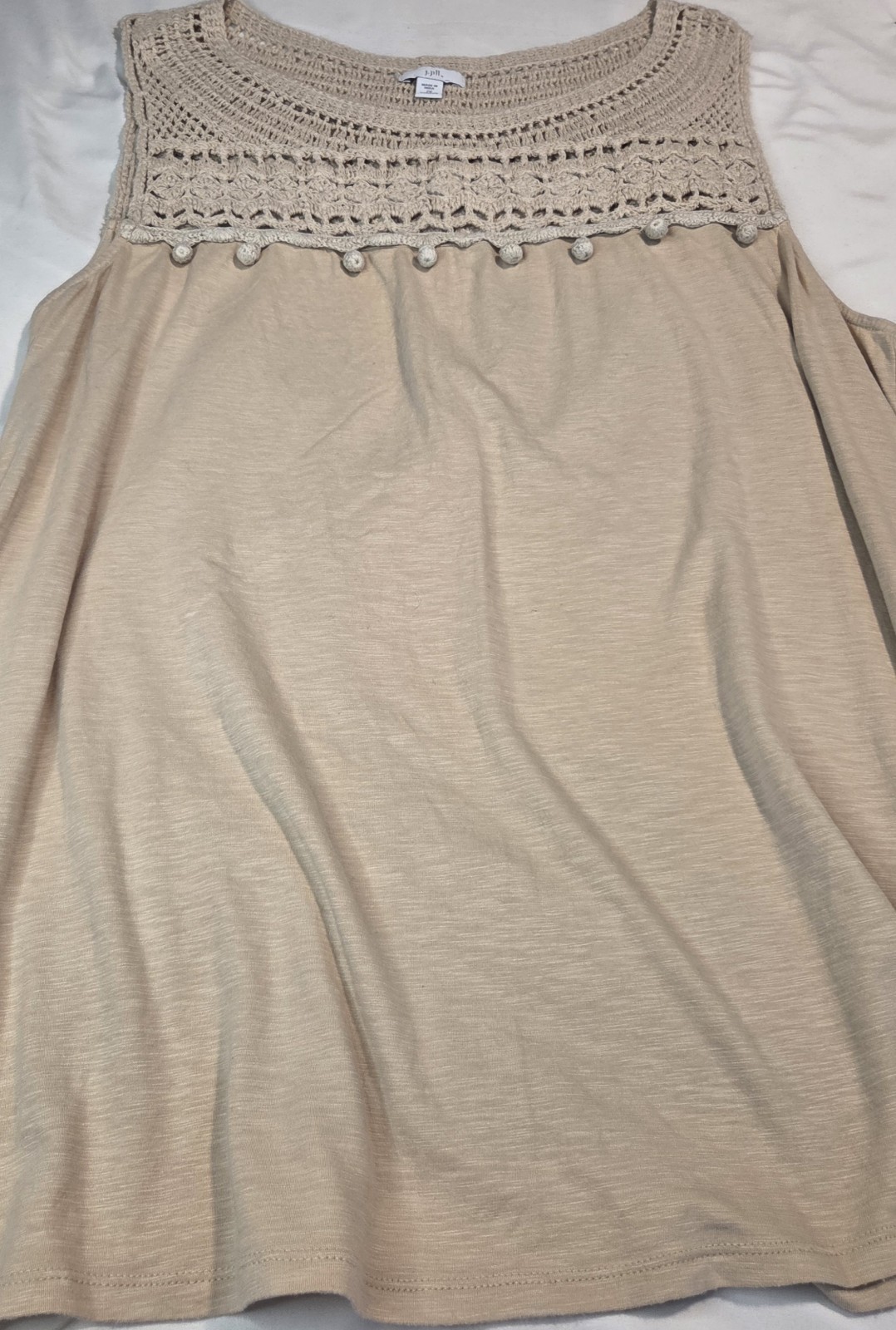J.Jill Crochet Boho Tunic Tank, Beige Size XL NormCore Beachy