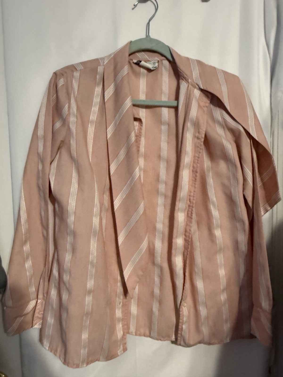 Vintage Country Suburbans Pink Stripe Tie Neck Secretary Blouse Womens 10