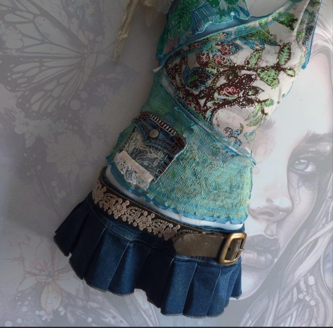 Vtg Upcycled Boho Cottagecore Fairy Sequin Floral Y2K Festival Coquette Top