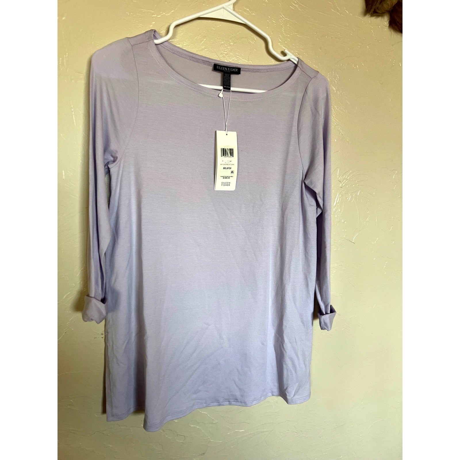 Eileen Fisher Petite Lavender Fine Tencel Jersey Bateau Neck Tunic Top PP