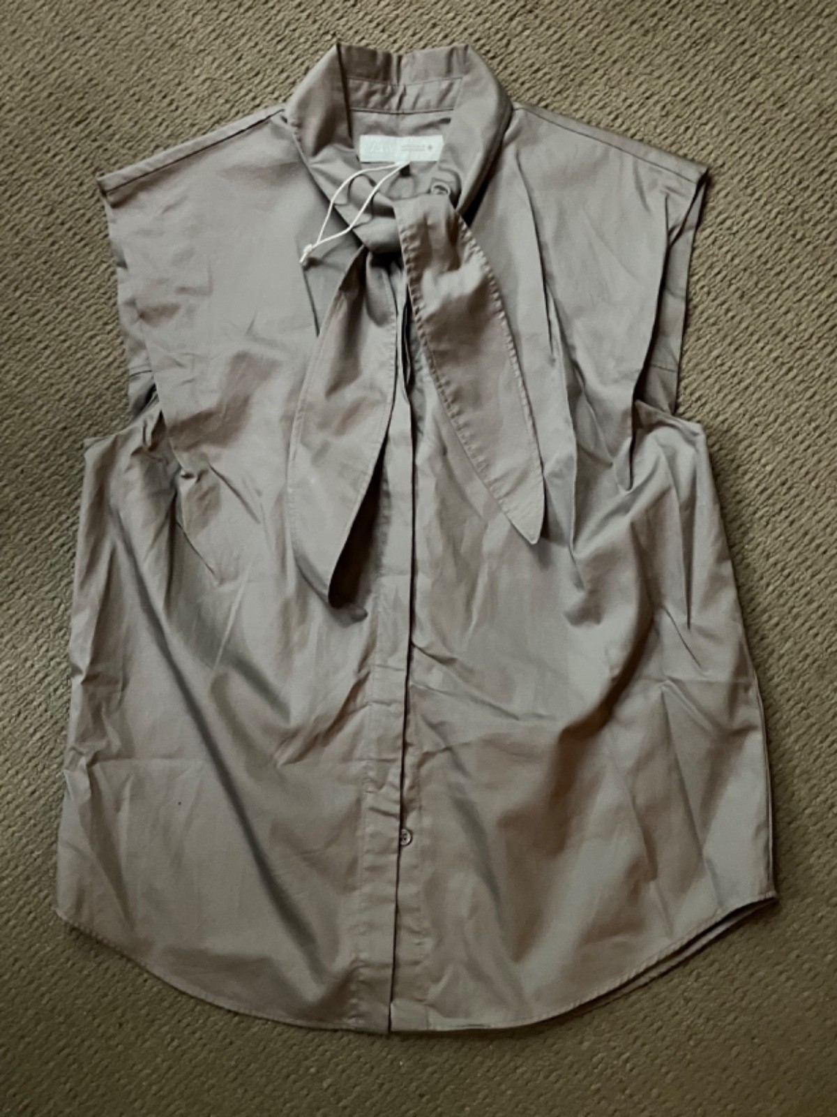 ZARA stylish gray 100% cotton sleeveless shirt tie GREAT! NWT! Women’s M