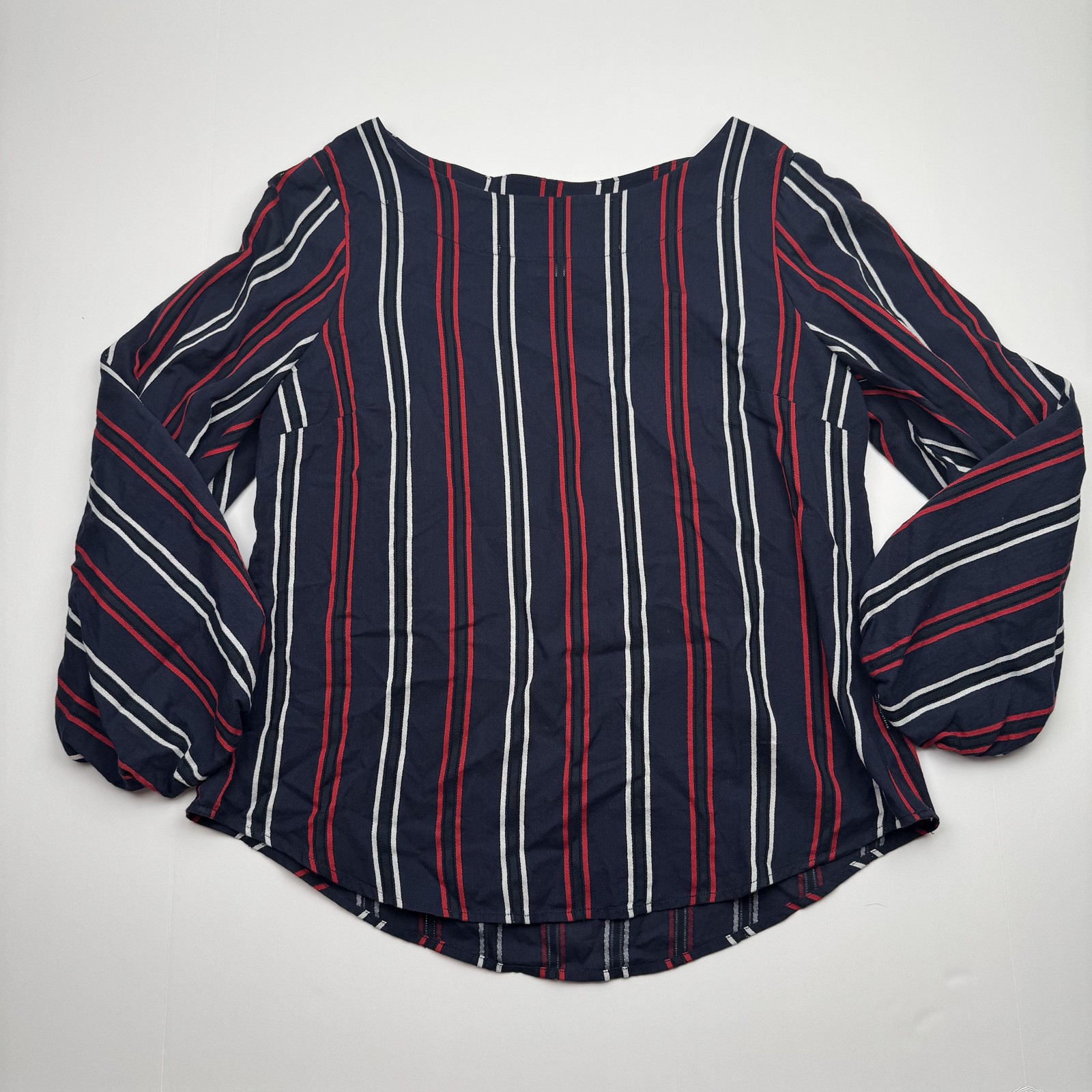 cabi Blouse Womens Medium Navy Red White Striped Long Sleeve Cotton Style 5516