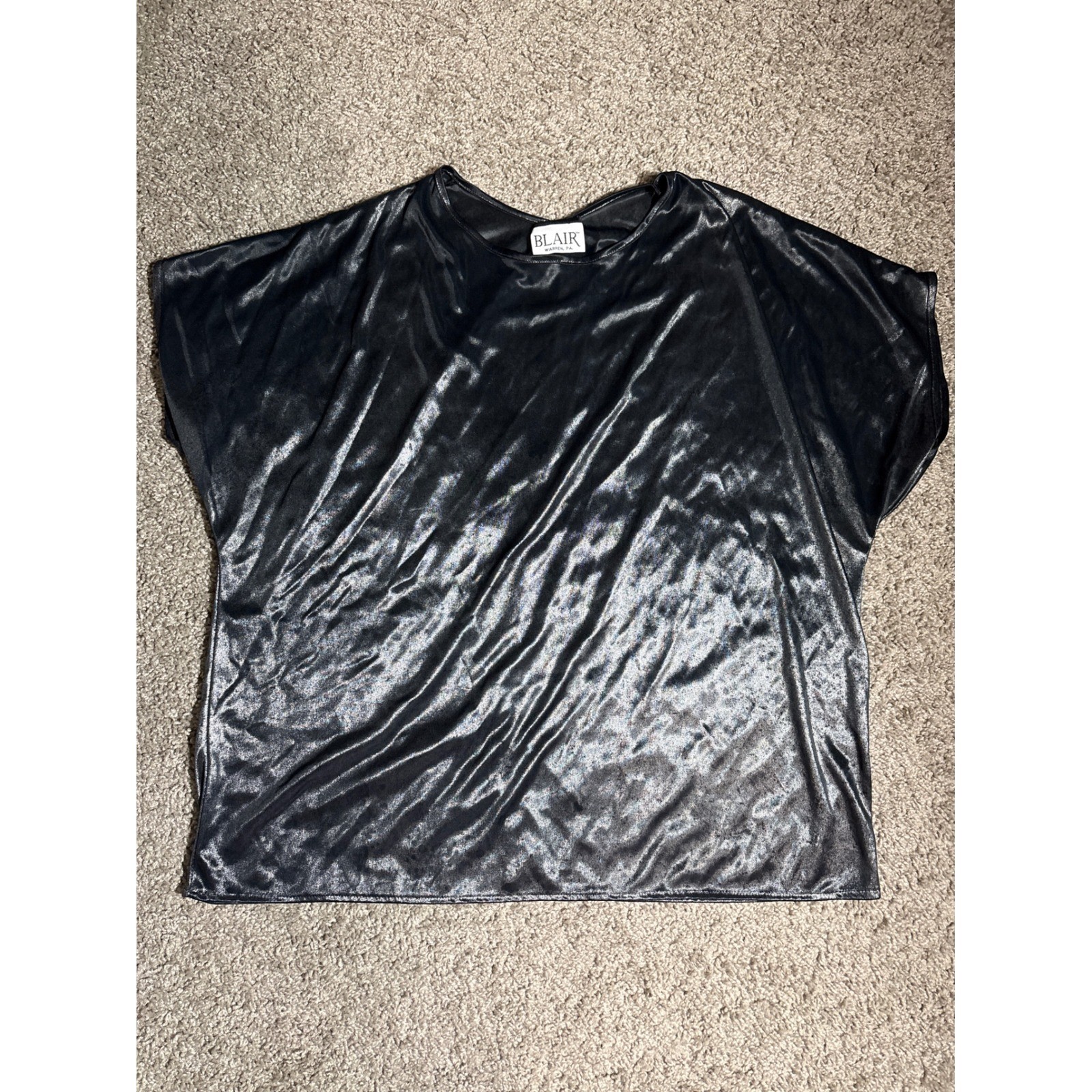 Blair Vintage Metallic Silver Shimmer Dolman Sleeve Blouse Top Evening Party